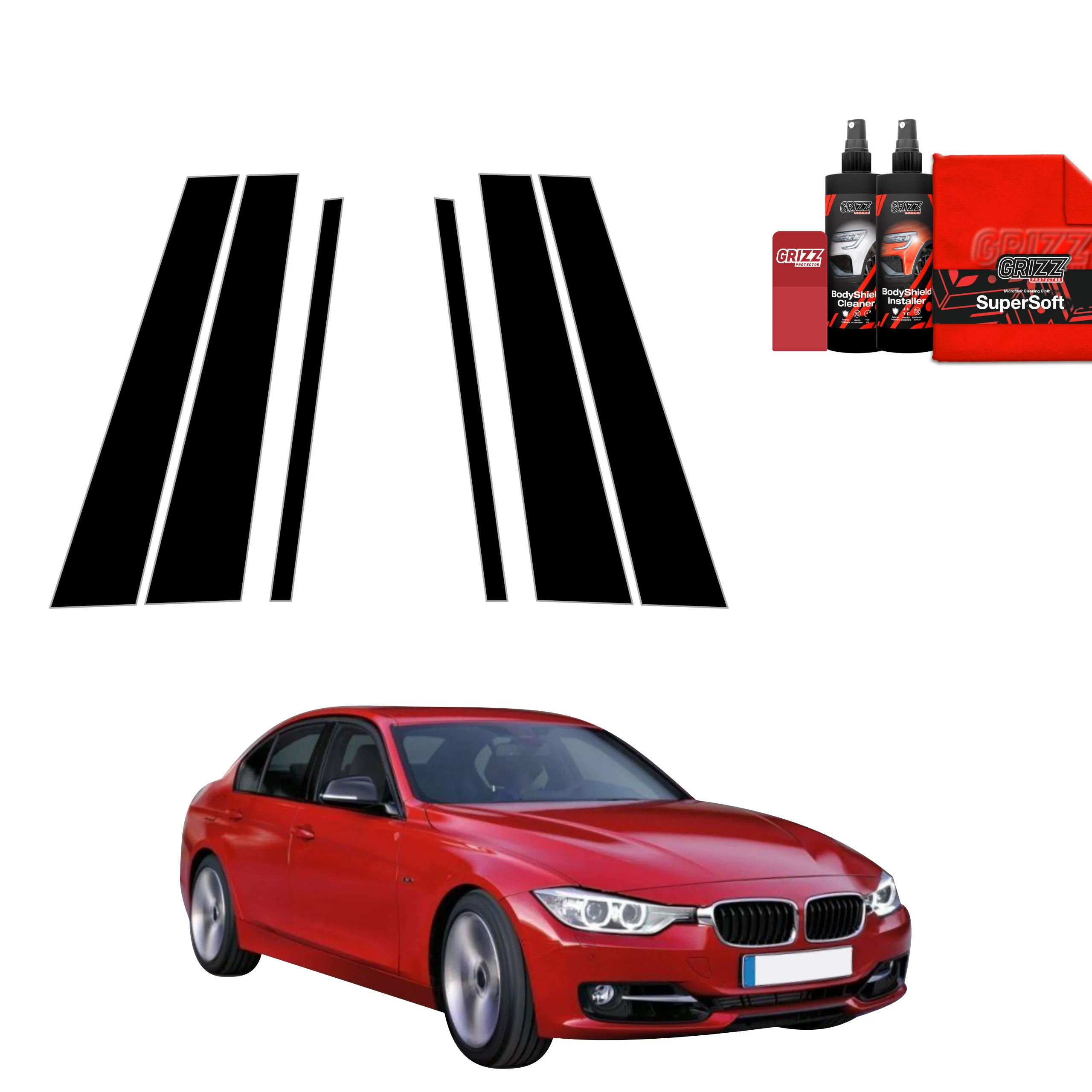 6in1 Schwarze Grizz Protector schutzfolie für B-C-Säule - BMW 3 F30 Sedan Pre-LCI (2011-2015)