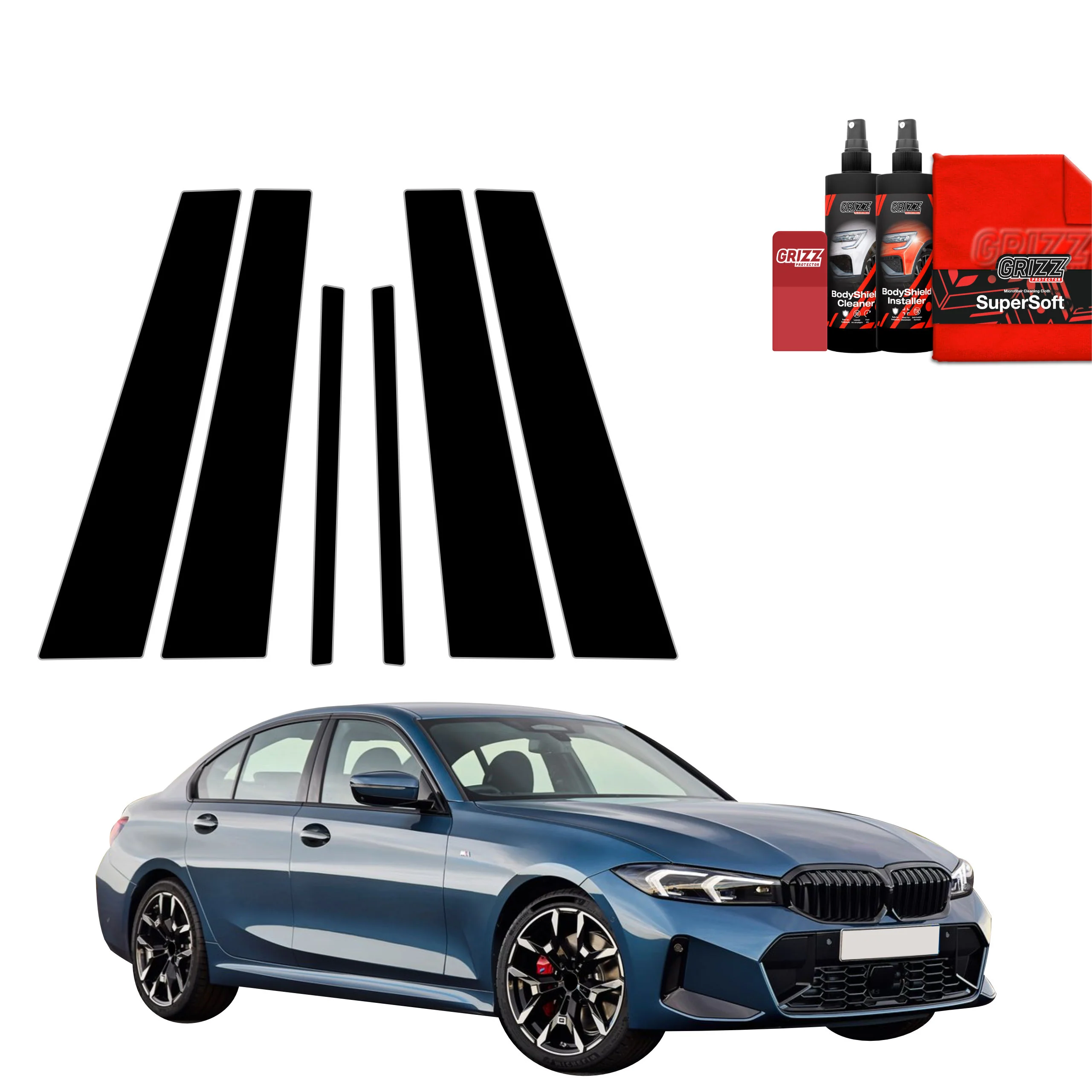 6in1 Schwarze Grizz Protector schutzfolie für B-C-Säule - BMW 3 Sedan (2025)