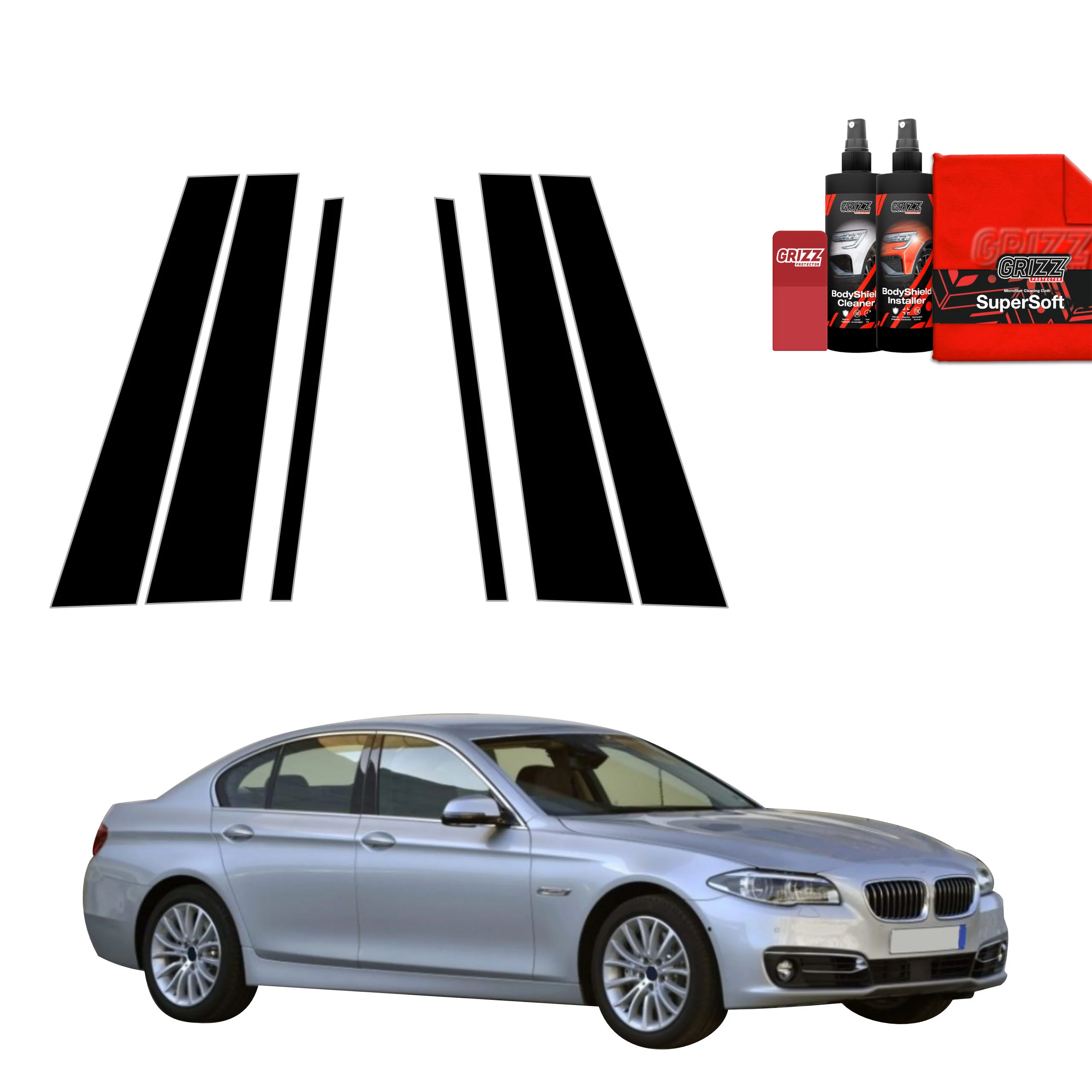 6in1 Schwarze Grizz Protector schutzfolie für B-C-Säule - BMW 5 F10 Sedan LCI (2012-2017)