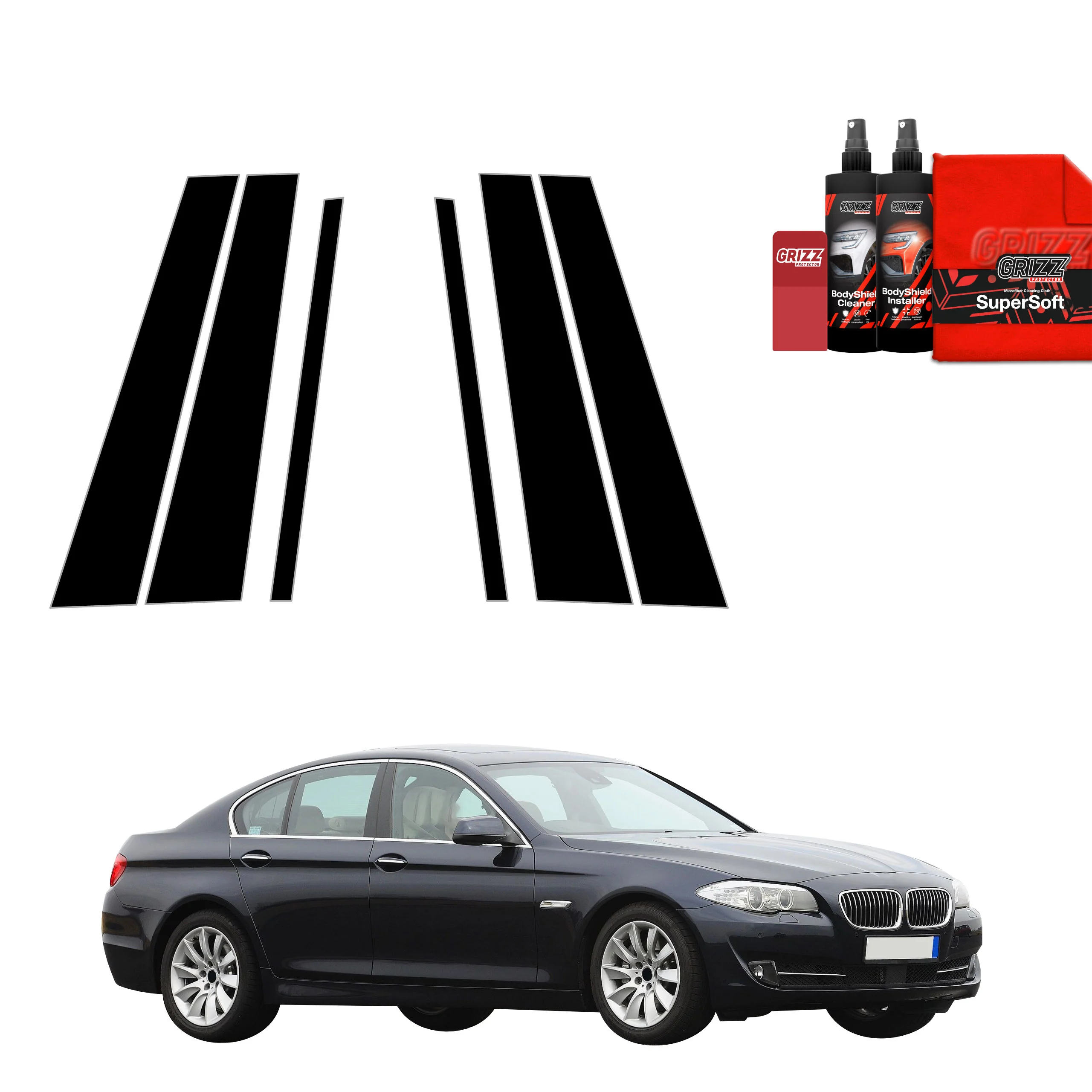 6in1 Schwarze Grizz Protector schutzfolie für B-C-Säule - BMW 5 F10 Sedan PreLCI (2010-2012)