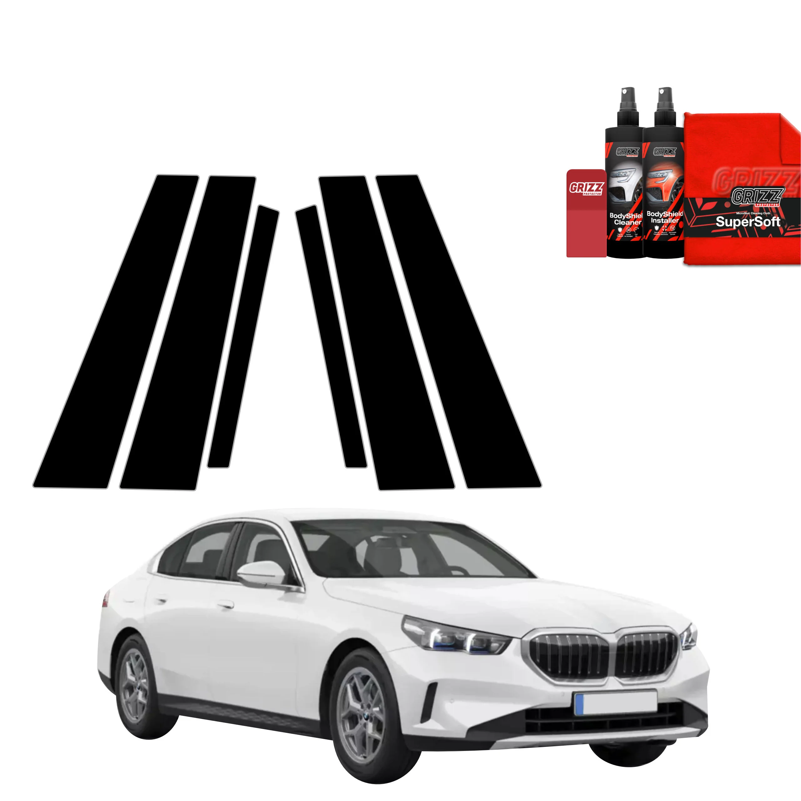 6in1 Schwarze Grizz Protector schutzfolie für B-C-Säule - BMW 5 Sedan G60 520i (2024-2025)