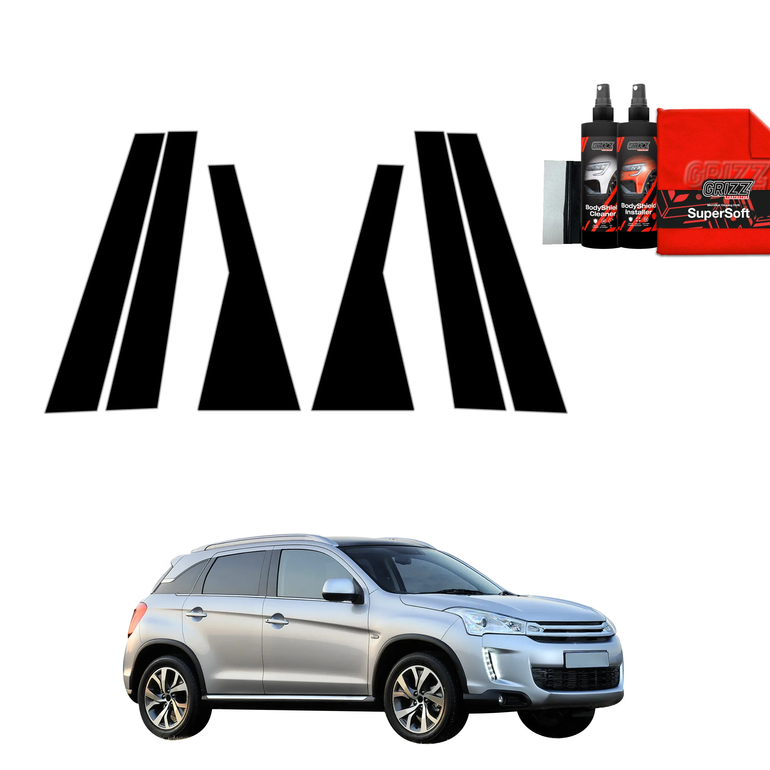 6in1 Schwarze Grizz Protector schutzfolie für B-C-Säule - Citroen C4 Aircross (2012-2017)