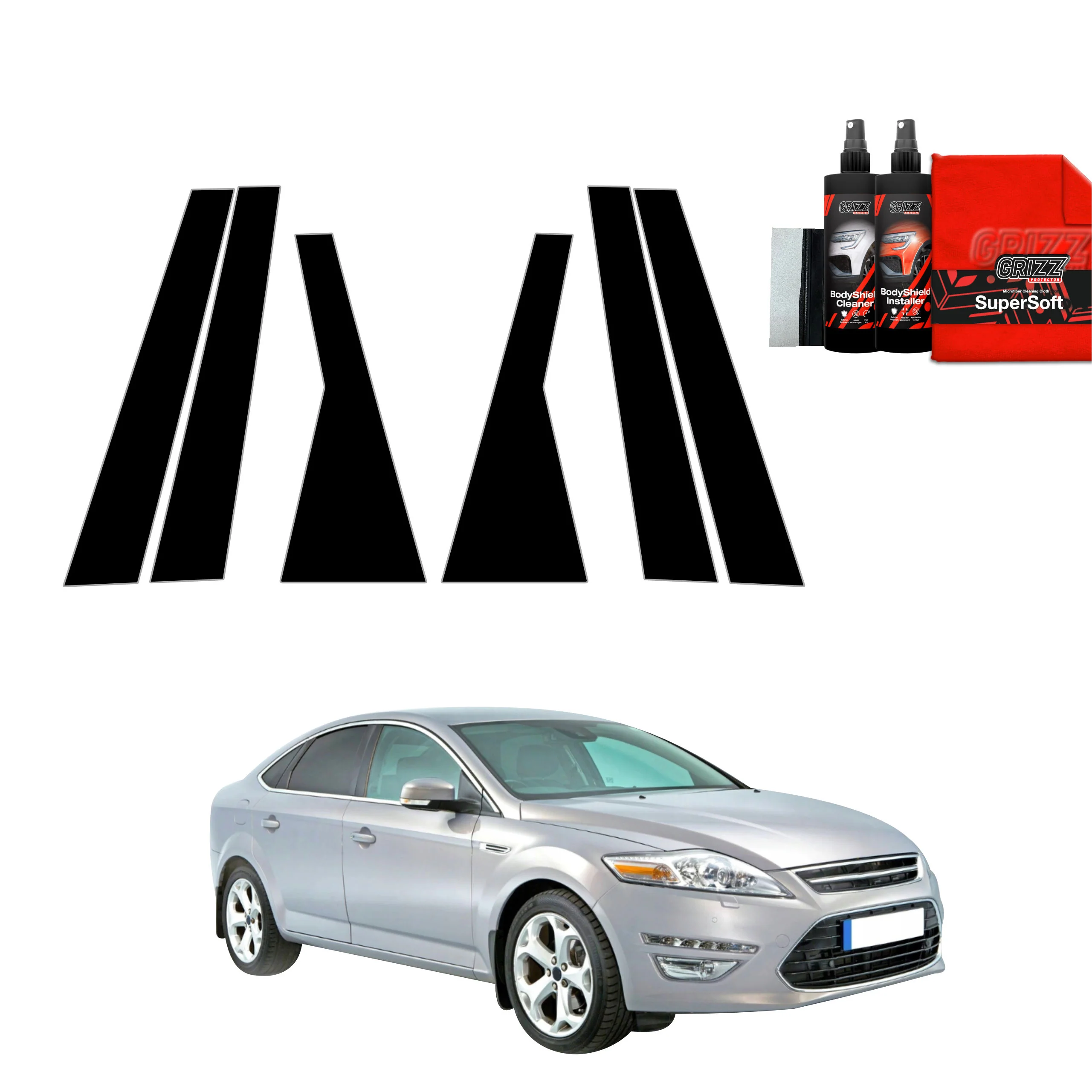 6in1 Schwarze Grizz Protector schutzfolie für B-C-Säule - Ford Mondeo Mk4 Sedan (2007-2014)
