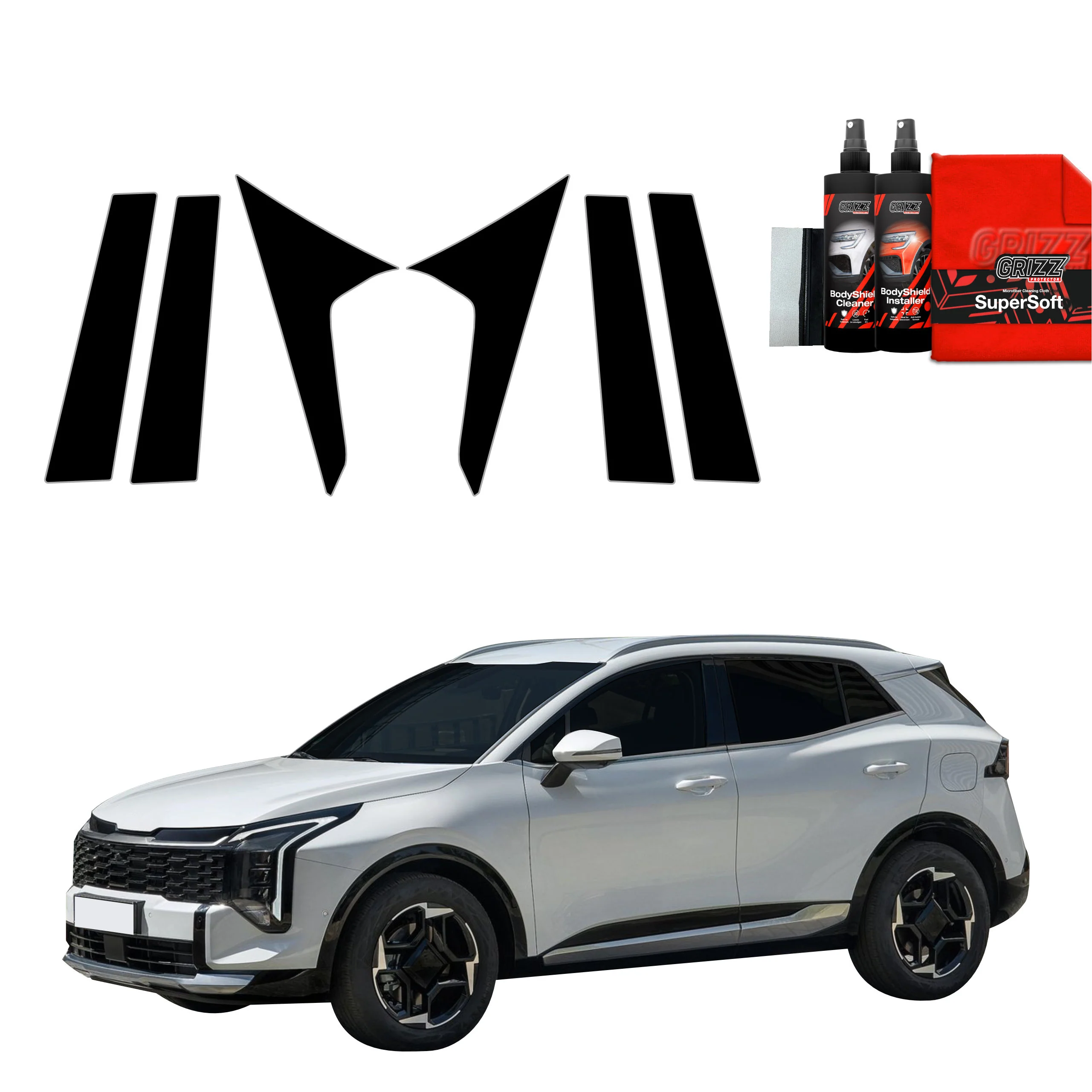 6in1 Schwarze Grizz Protector schutzfolie für B-C-Säule - Kia Sportage 5 Facelift (2025)