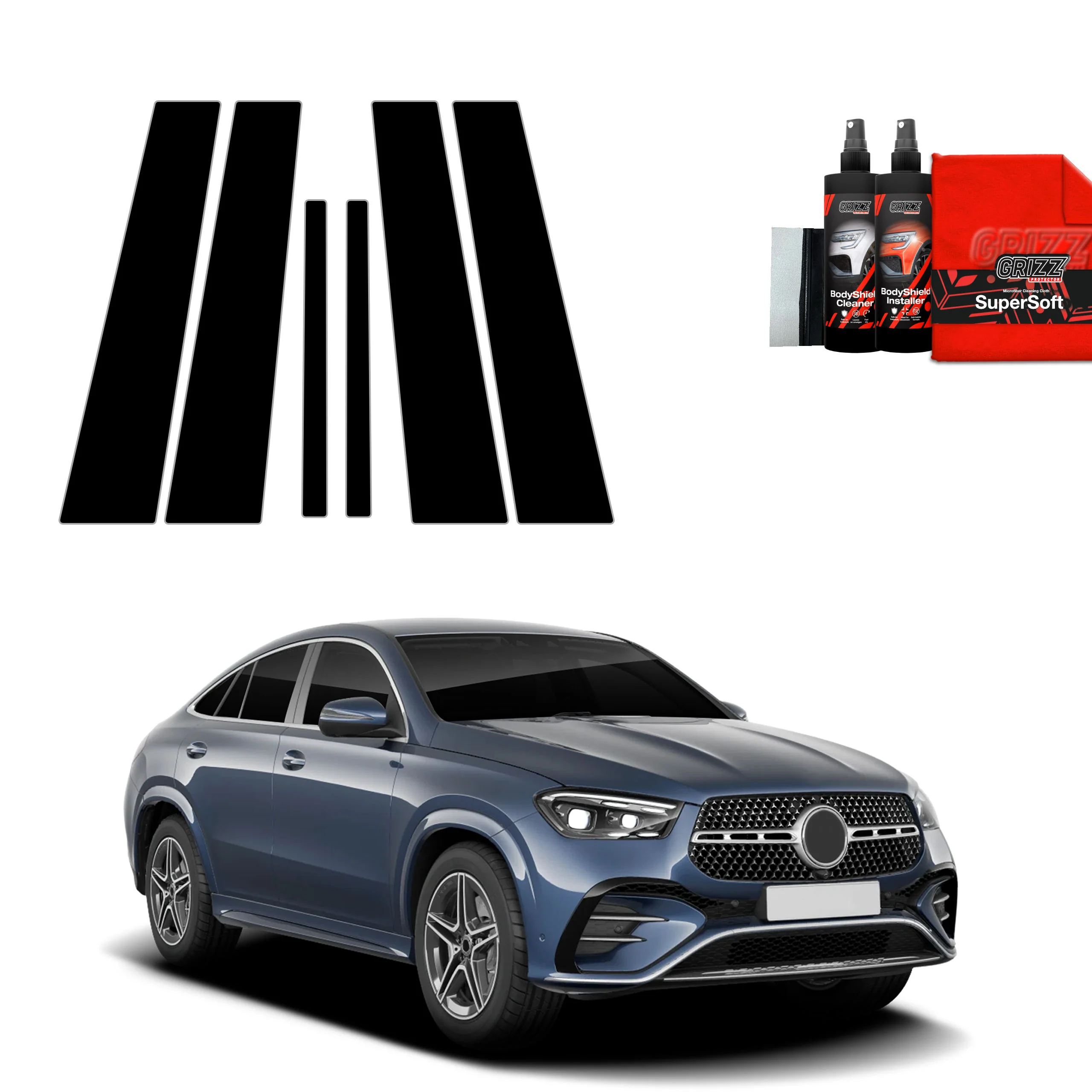 6in1 Schwarze Grizz Protector schutzfolie für B-C-Säule - Mercedes GLE 450d (2023-2025)