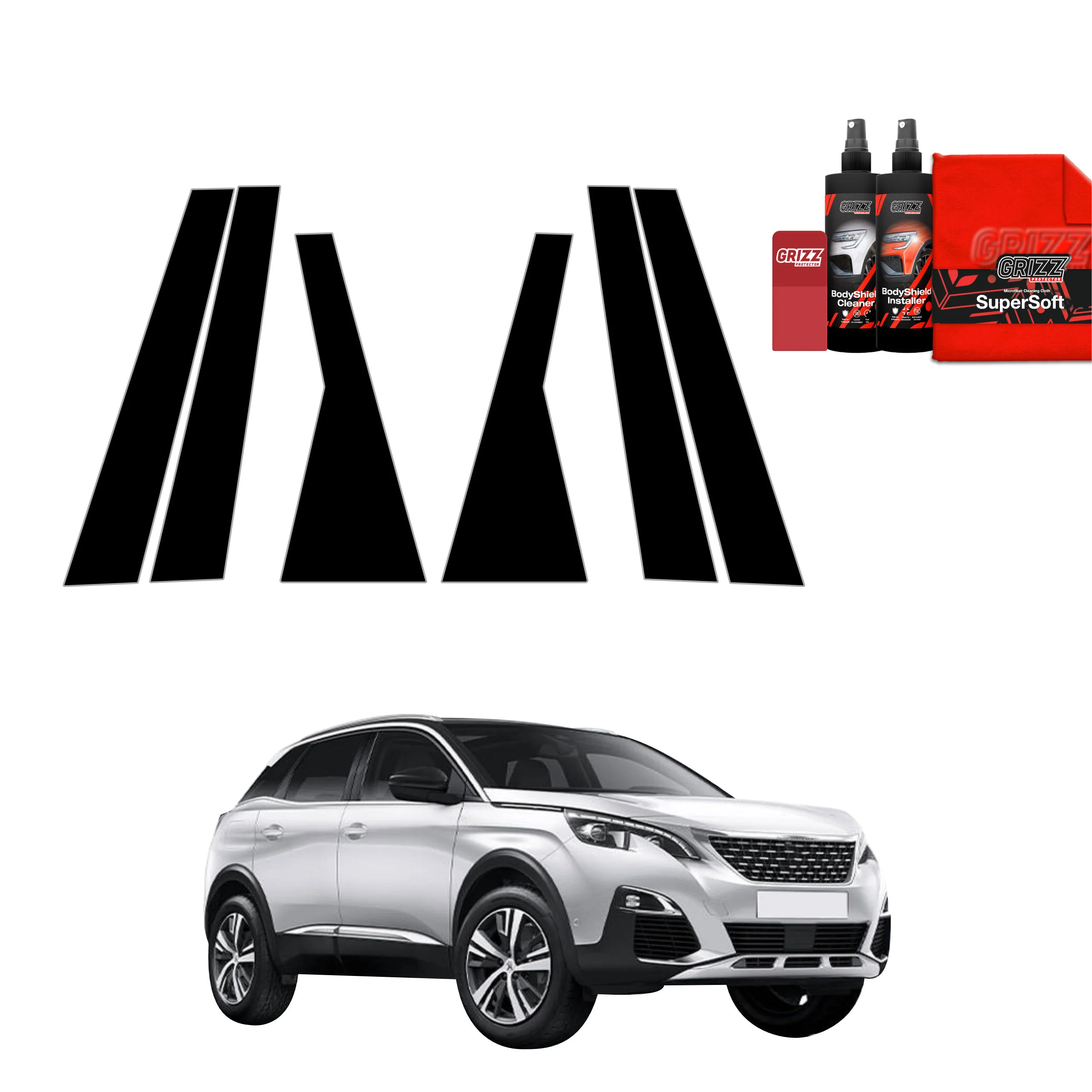 6in1 Schwarze Grizz Protector schutzfolie für B-C-Säule - Peugeot 3008 (2016-2024)