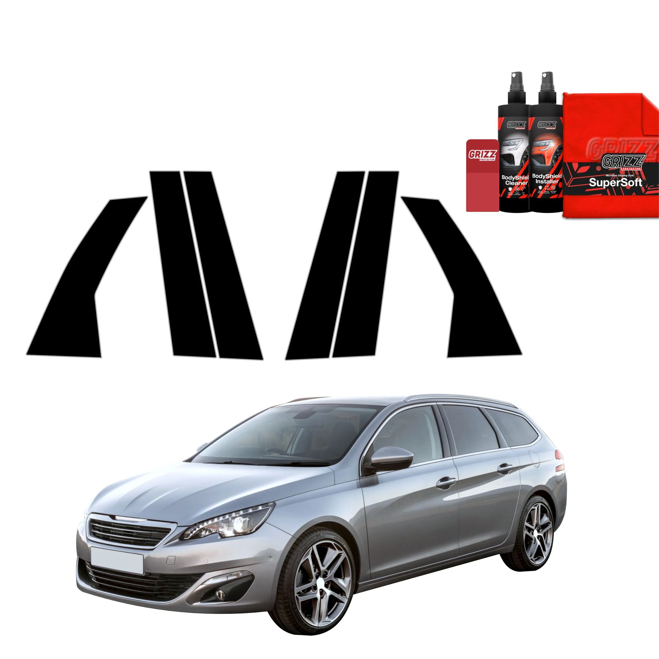 6in1 Schwarze Grizz Protector schutzfolie für B-C-Säule - Peugeot 308 Kombi (2013-2021)