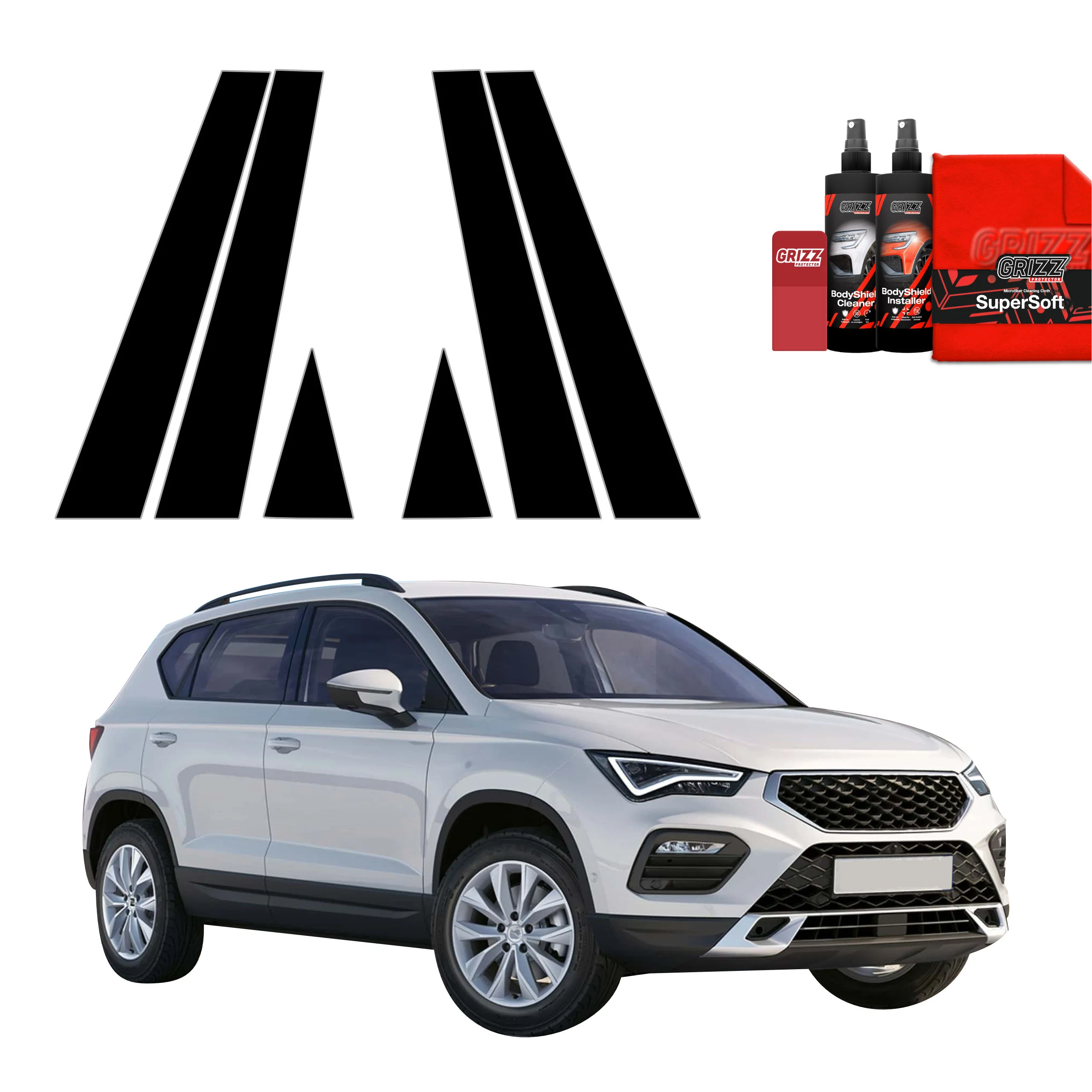 6in1 Schwarze Grizz Protector schutzfolie für B-C-Säule - Seat Ateca (2020-2025)