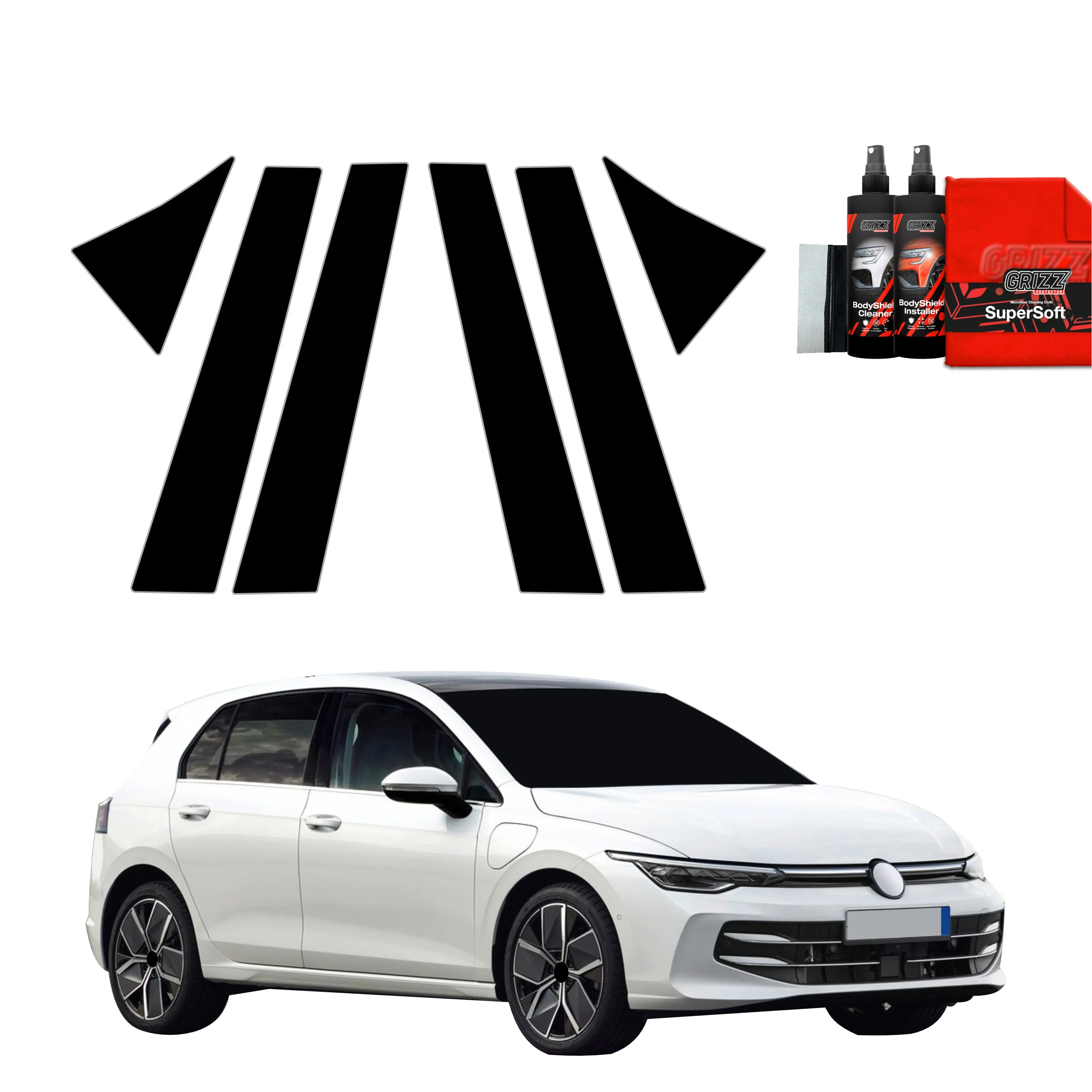 6in1 Schwarze Grizz Protector schutzfolie für B-C-Säule - Volkswagen VW Golf 8 Hatchback (2024-2025)