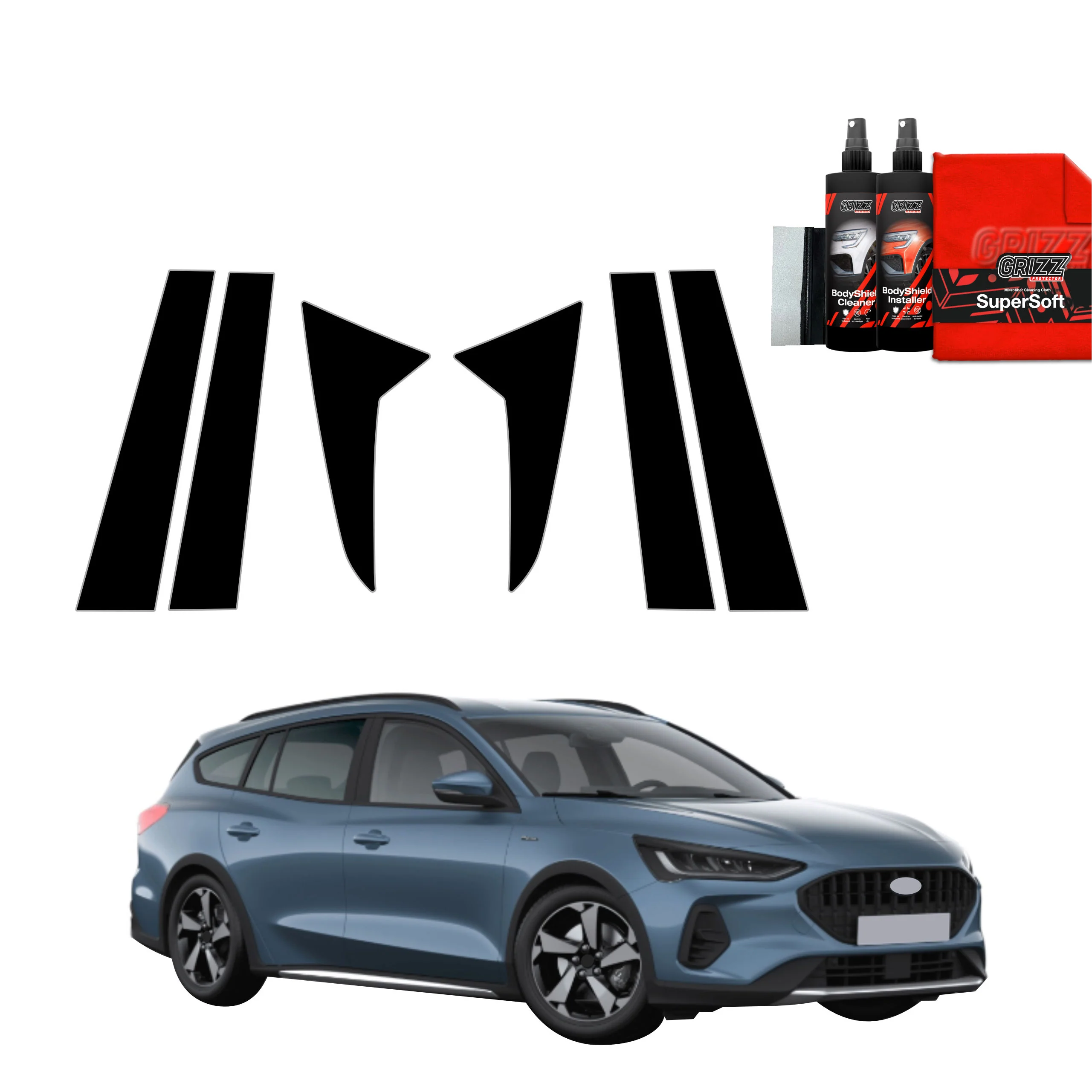 6in1 Schwarze Grizz Protector schutzfolie für B-Säule - Ford Focus Active X Kombi Facelift (2021-2025)