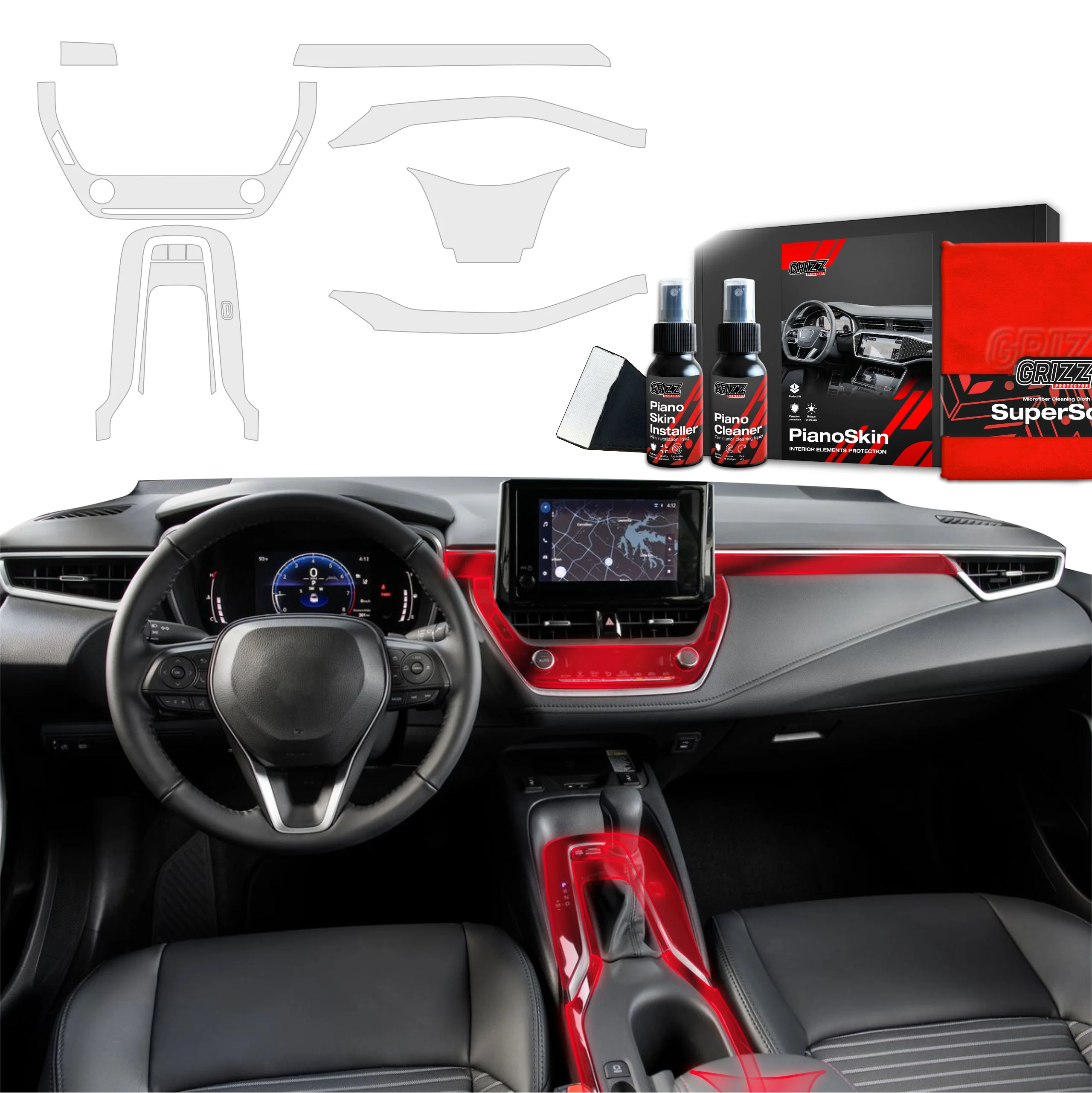 7in1 Mittelkonsole Schutzfolie Grizz Protector für Toyota Corolla (2019-2025) Matt