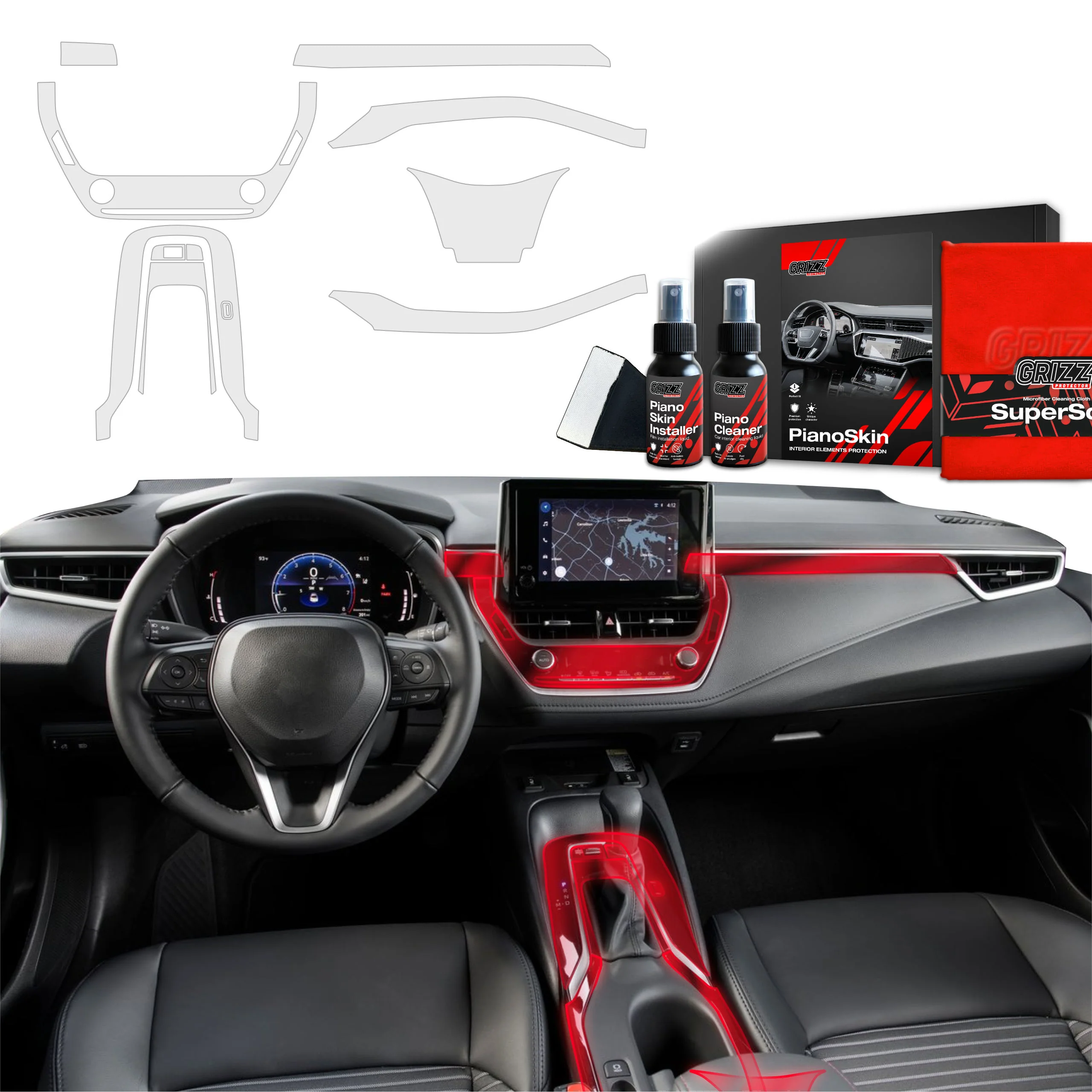 7in1 Schutzfolien Grizz Protector für Mittelkonsole & Armaturenbrett - Toyota Corolla Cross Drive Mode (2019-2025) Matt