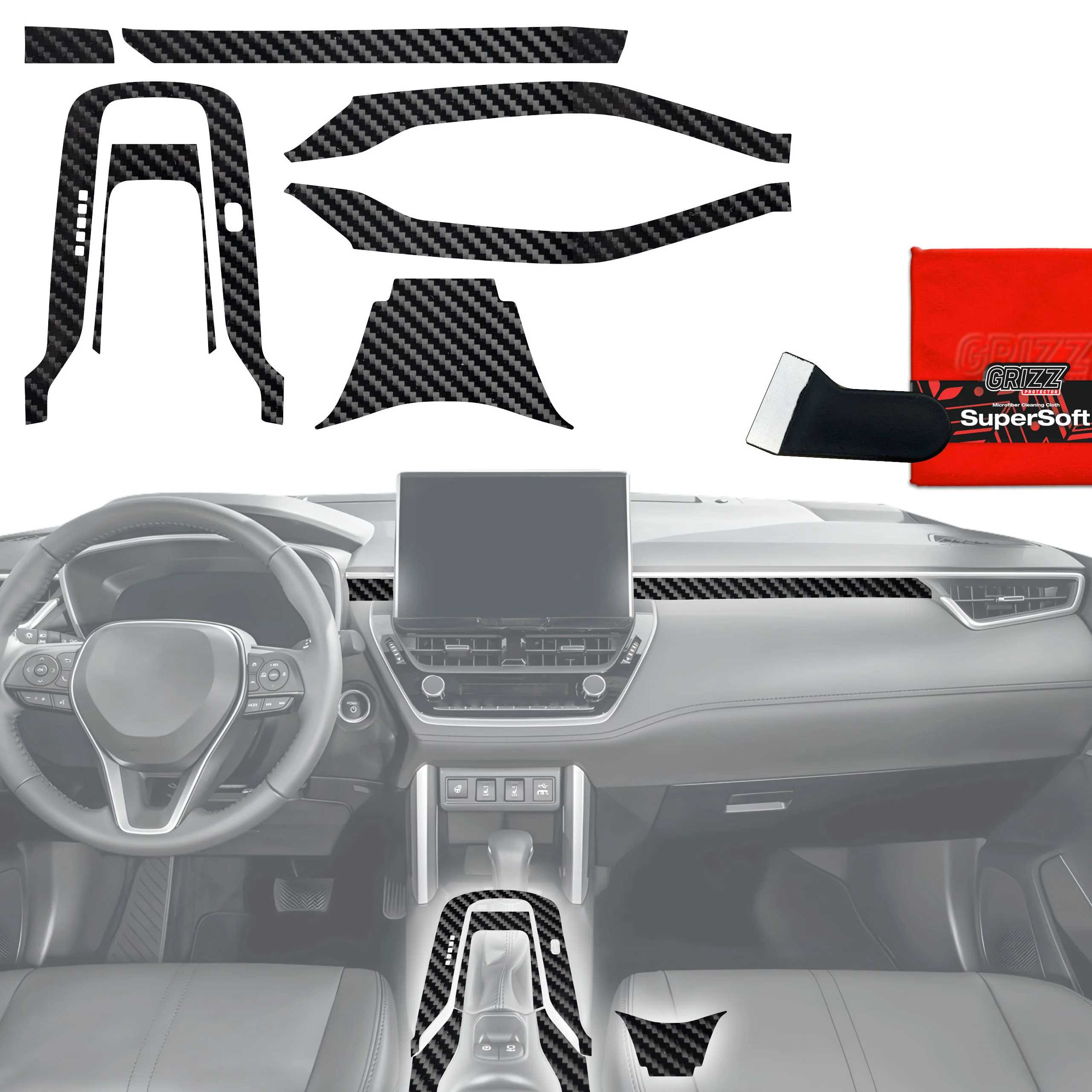 7in1 Schutzfolien Grizz Protector für Mittelkonsole - Toyota Corolla Cross (2019-2025) Carbon Optik Glanz