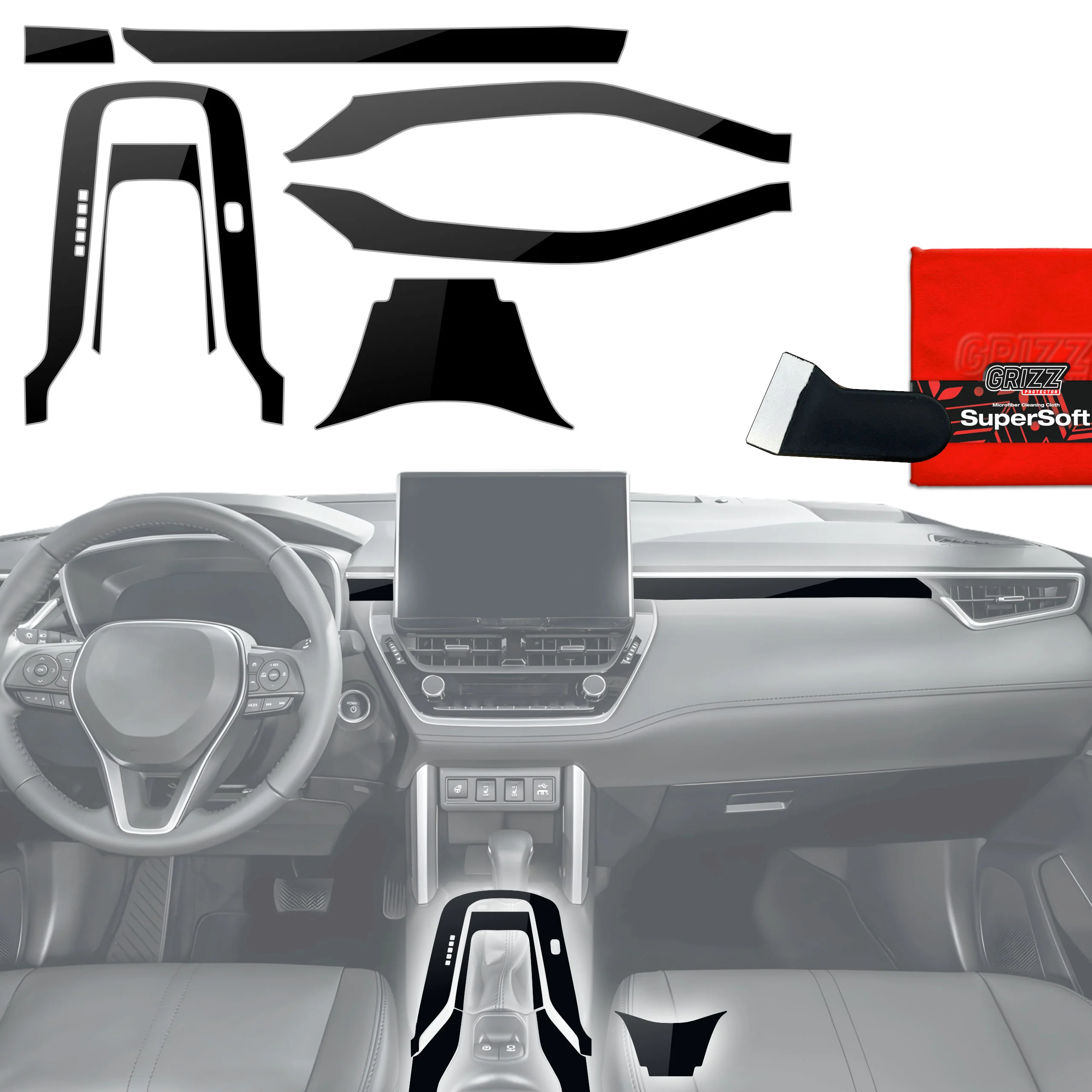 7in1 Schutzfolien Grizz Protector für Mittelkonsole - Toyota Corolla Cross (2019-2025) Schwarz Glanz