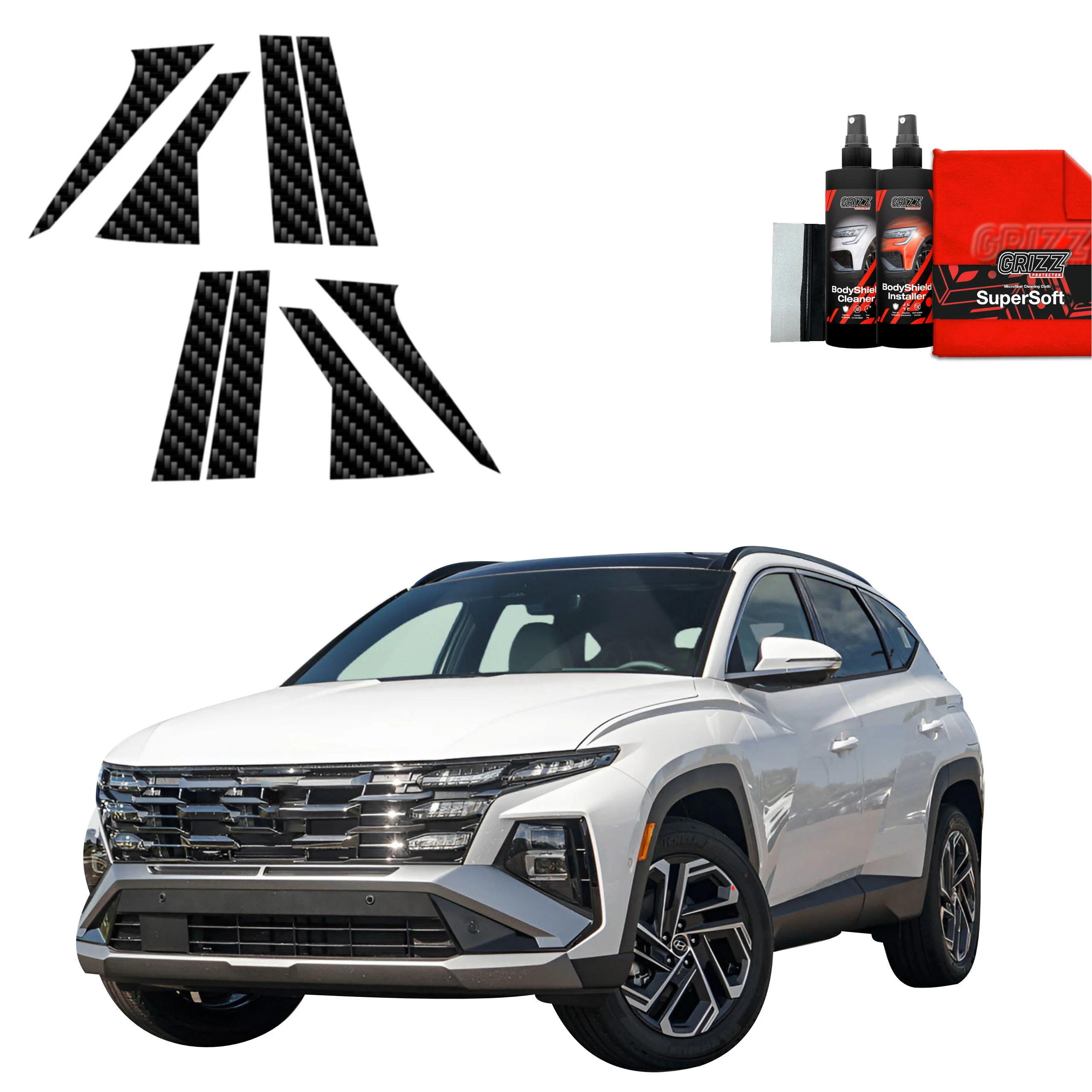 8in1 Kohlenstoff Schutzfolie Grizz Protector für A-B-C-Säule - Hyundai Tucson Facelift (2024-2025)