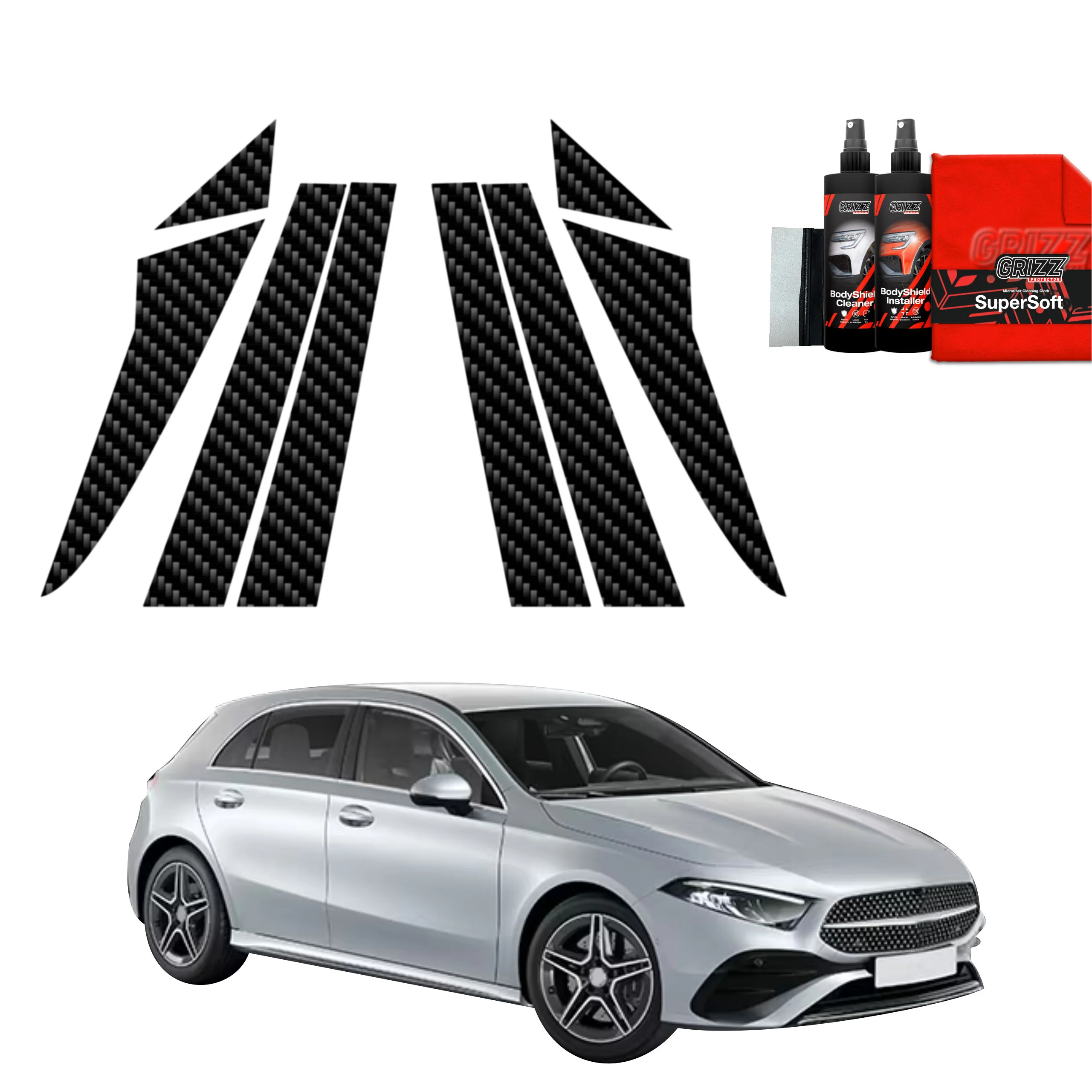 8in1 Kohlenstoff Schutzfolie Grizz Protector für A-B-Säule - Mercedes A Klasse W177 (2018-2025)