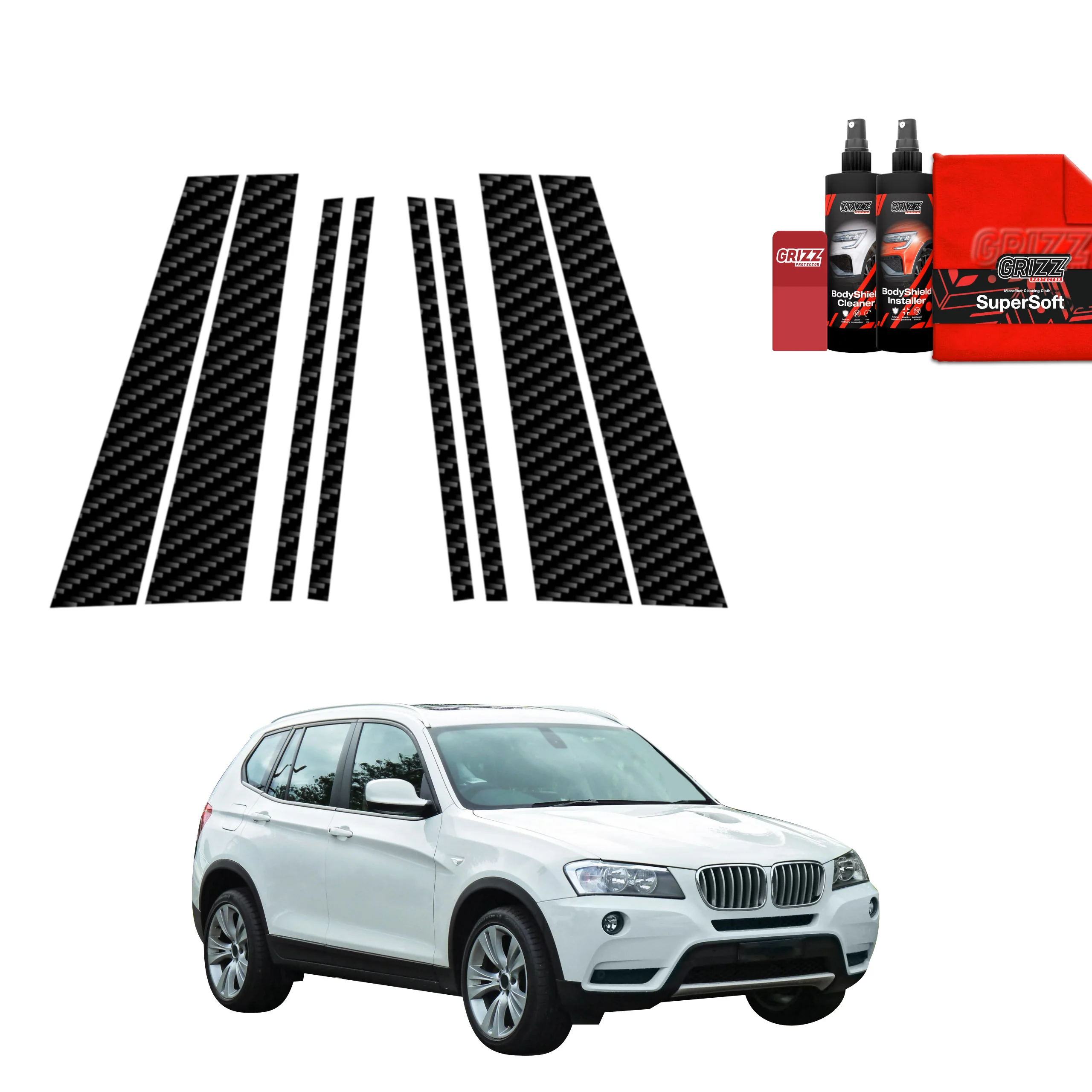 8in1 Kohlenstoff Schutzfolie Grizz Protector für B-C-Säule - BMW X3 F25 (2010-2014)