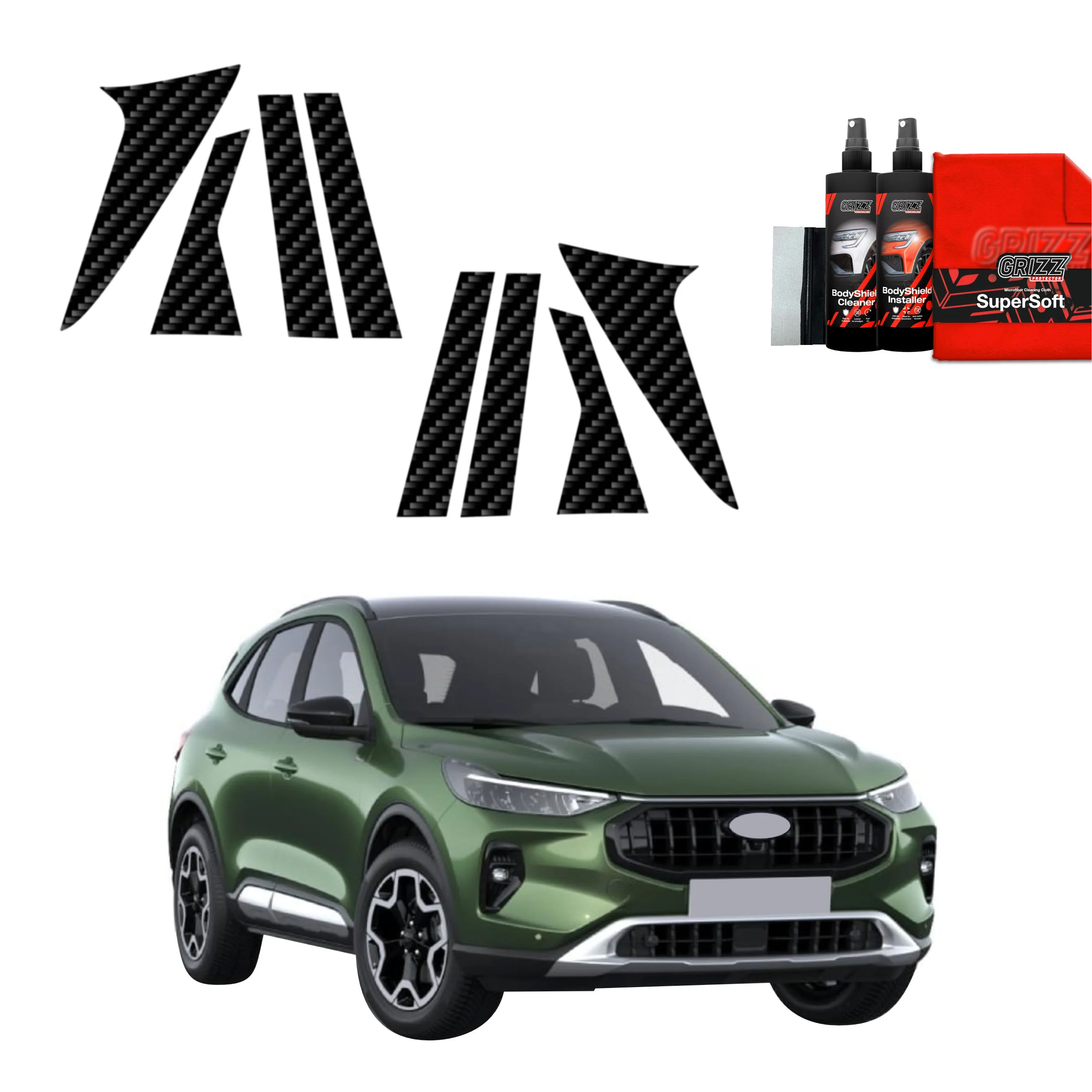 8in1 Kohlenstoff Schutzfolie Grizz Protector für B-C-Säule - Ford Kuga Active Facelift (2024-2025)