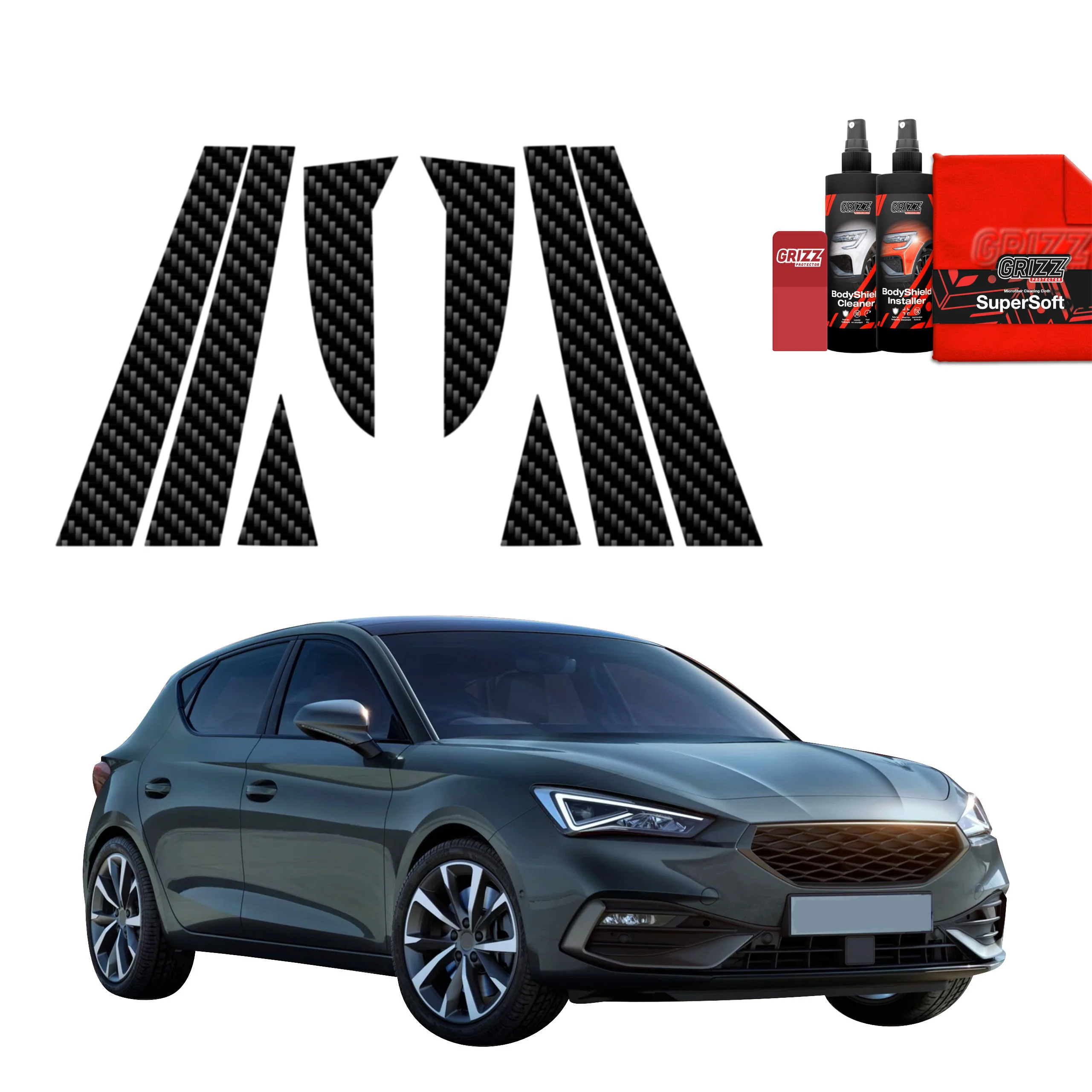 8in1 Kohlenstoff Schutzfolie Grizz Protector für B-C-Säule - Seat Leon (2024-2025)