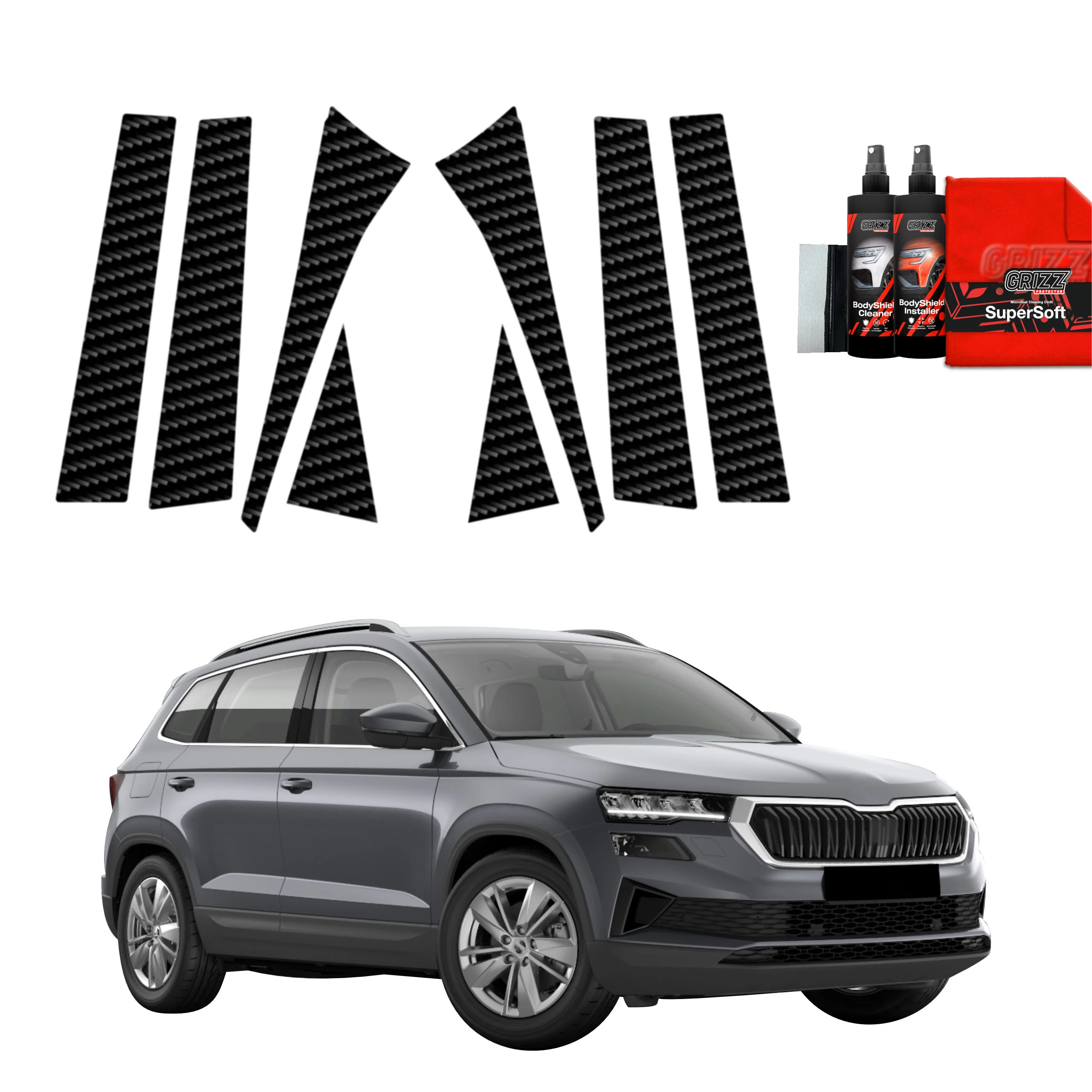 8in1 Kohlenstoff Schutzfolie Grizz Protector für B-C-Säule - Skoda Karoq (2022-2025)