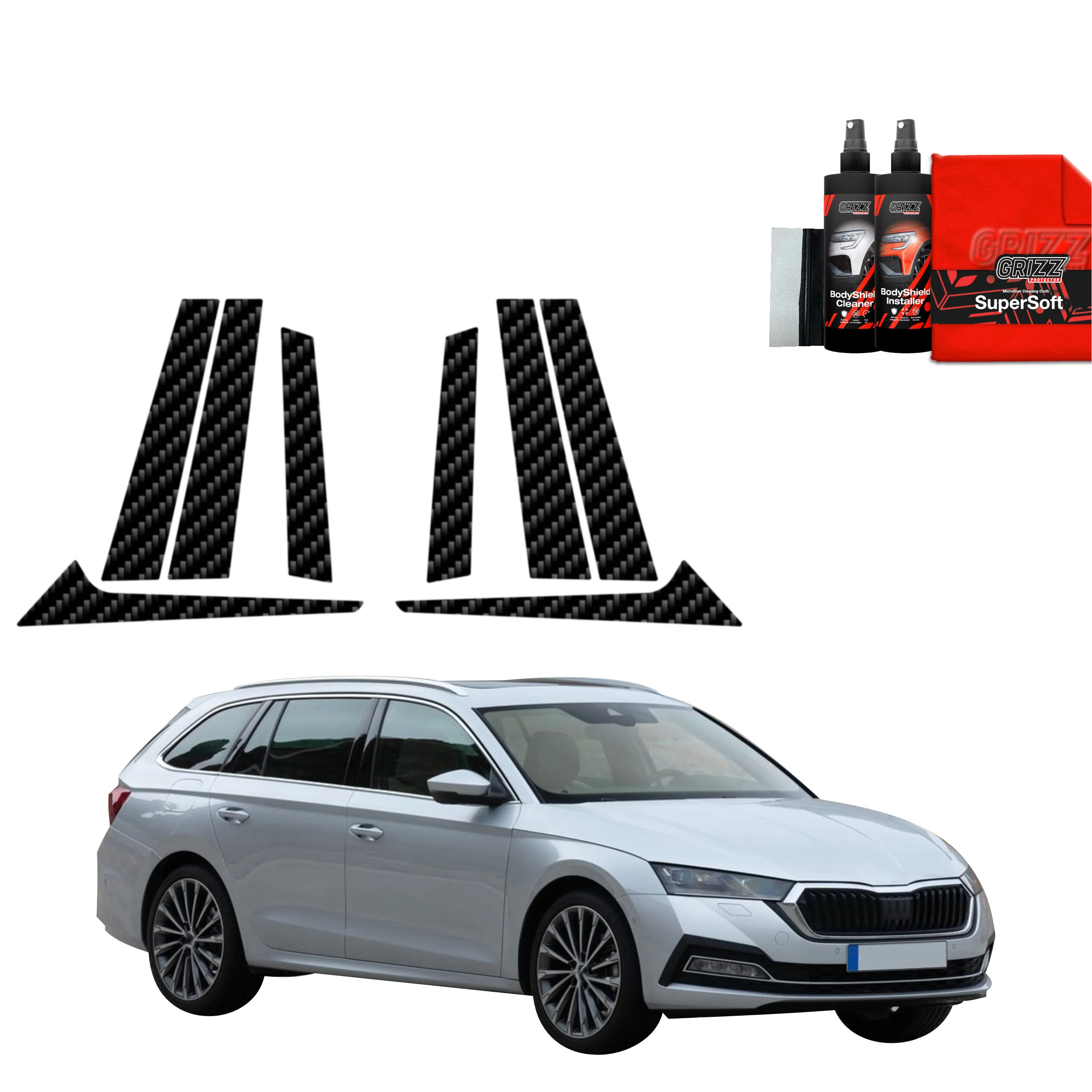 8in1 Kohlenstoff Schutzfolie Grizz Protector für B-C-Säule - Skoda Octavia 4 Kombi (2019-2024)
