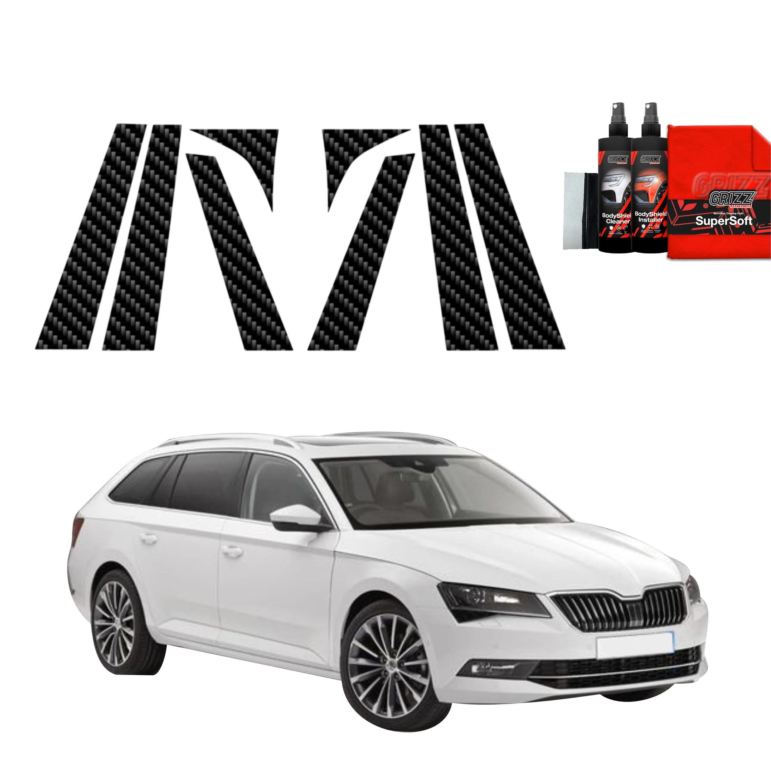 8in1 Kohlenstoff Schutzfolie Grizz Protector für B-C-Säule - Skoda Superb 3 Combi (2015-2019)
