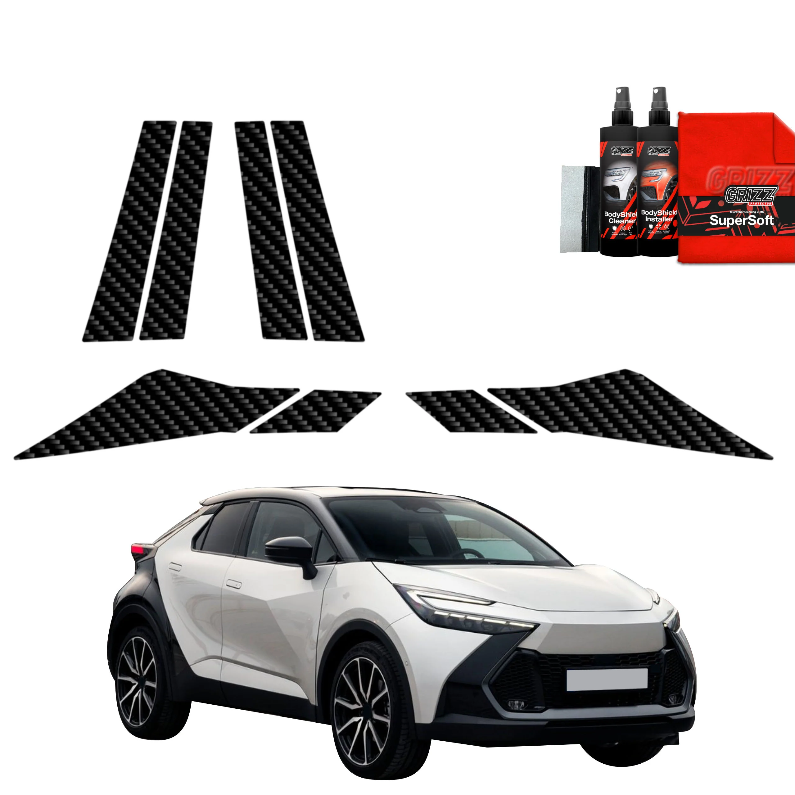 8in1 Kohlenstoff Schutzfolie Grizz Protector für B-C-Säule - Toyota C-HR (2023-2025)