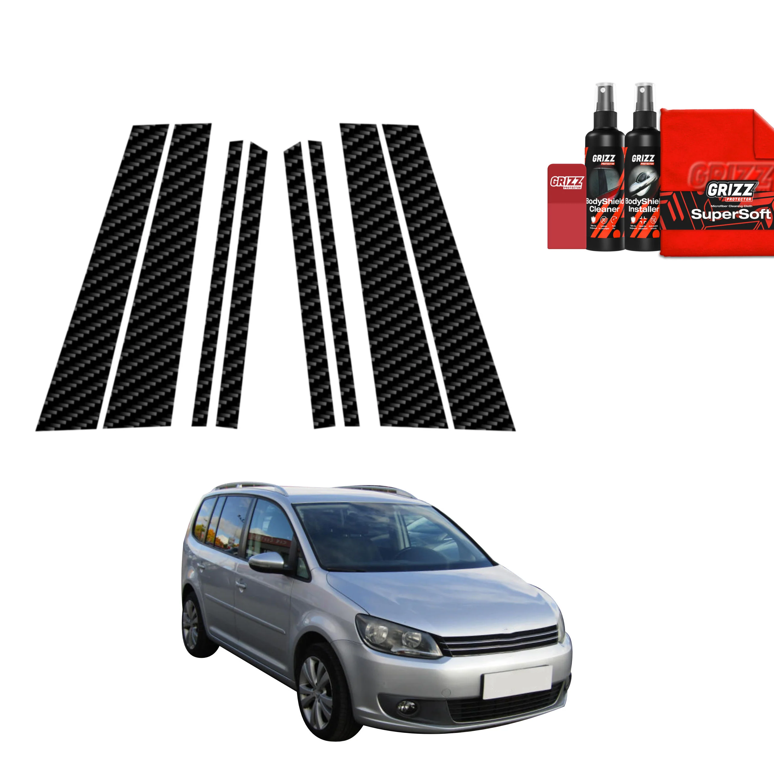 8in1 Kohlenstoff Schutzfolie Grizz Protector für B-C-Säule - Volkswagen Touran I MPV 5D (2010-2015)