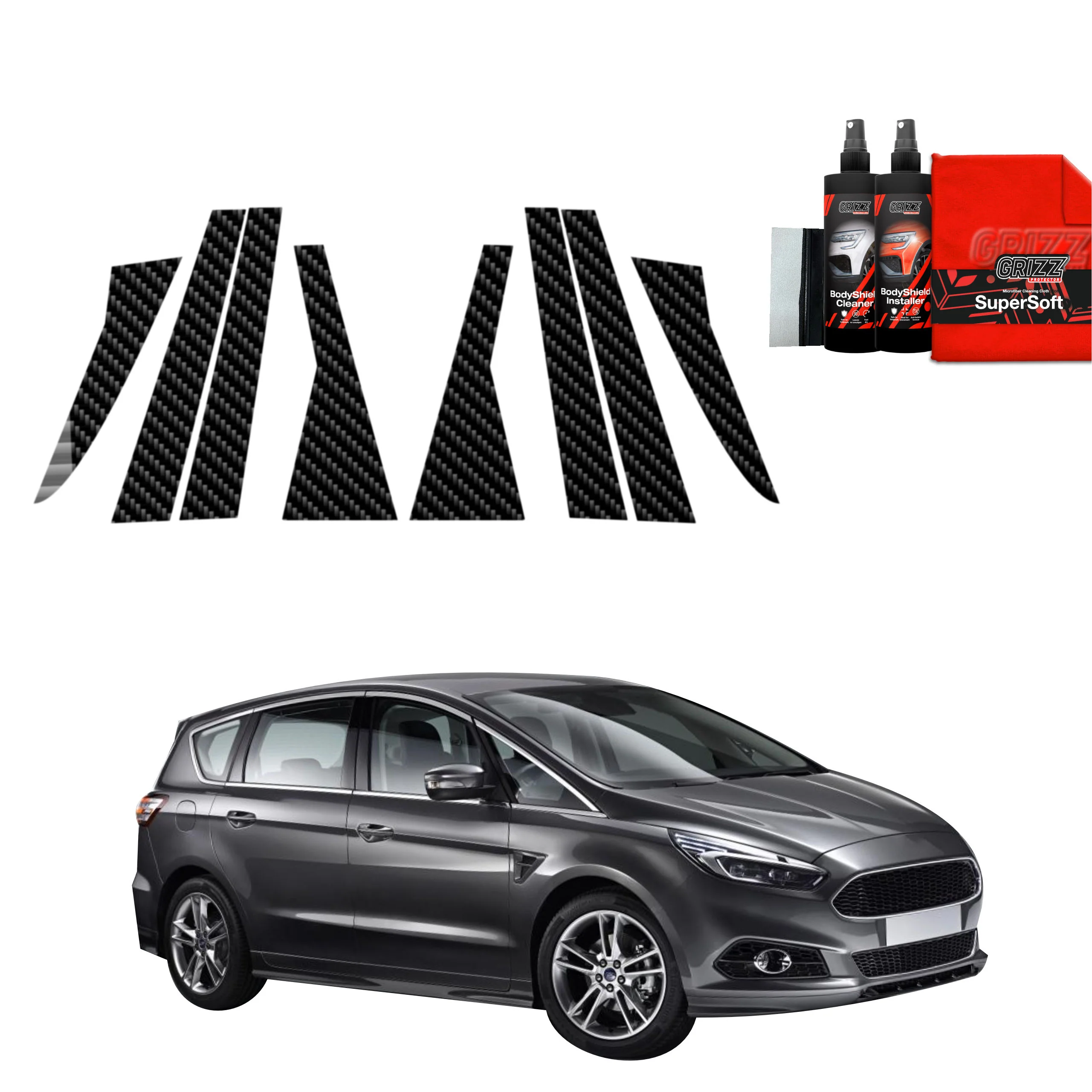 8in1 Kohlenstoff Schutzfolie Grizz Protector für B-Säule - Ford S-Max MK2 (2015-2019)
