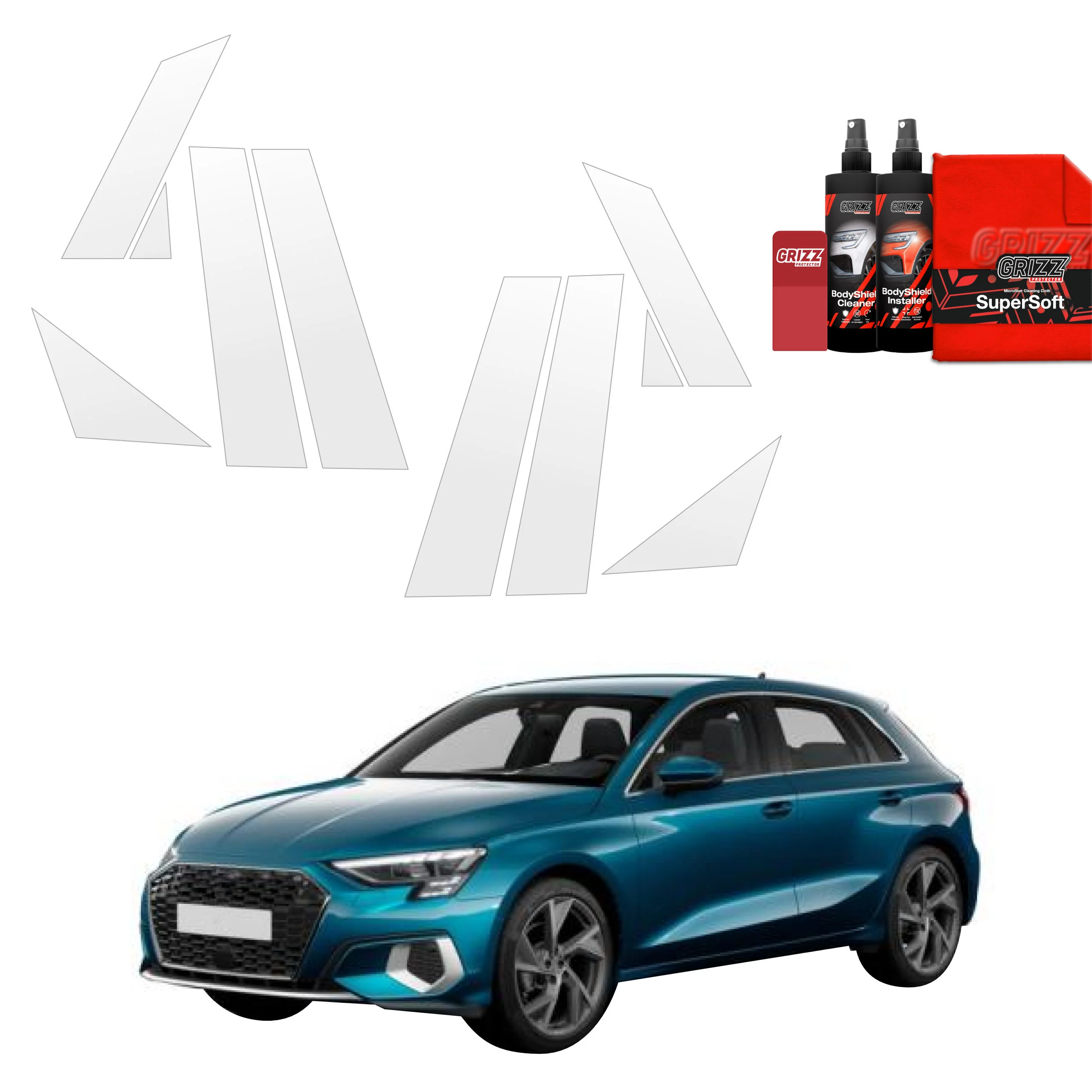 8in1 Schutzfolie Grizz Protector für A-B-C-Säule - Audi A3 8Y Sportback (2020-2023)