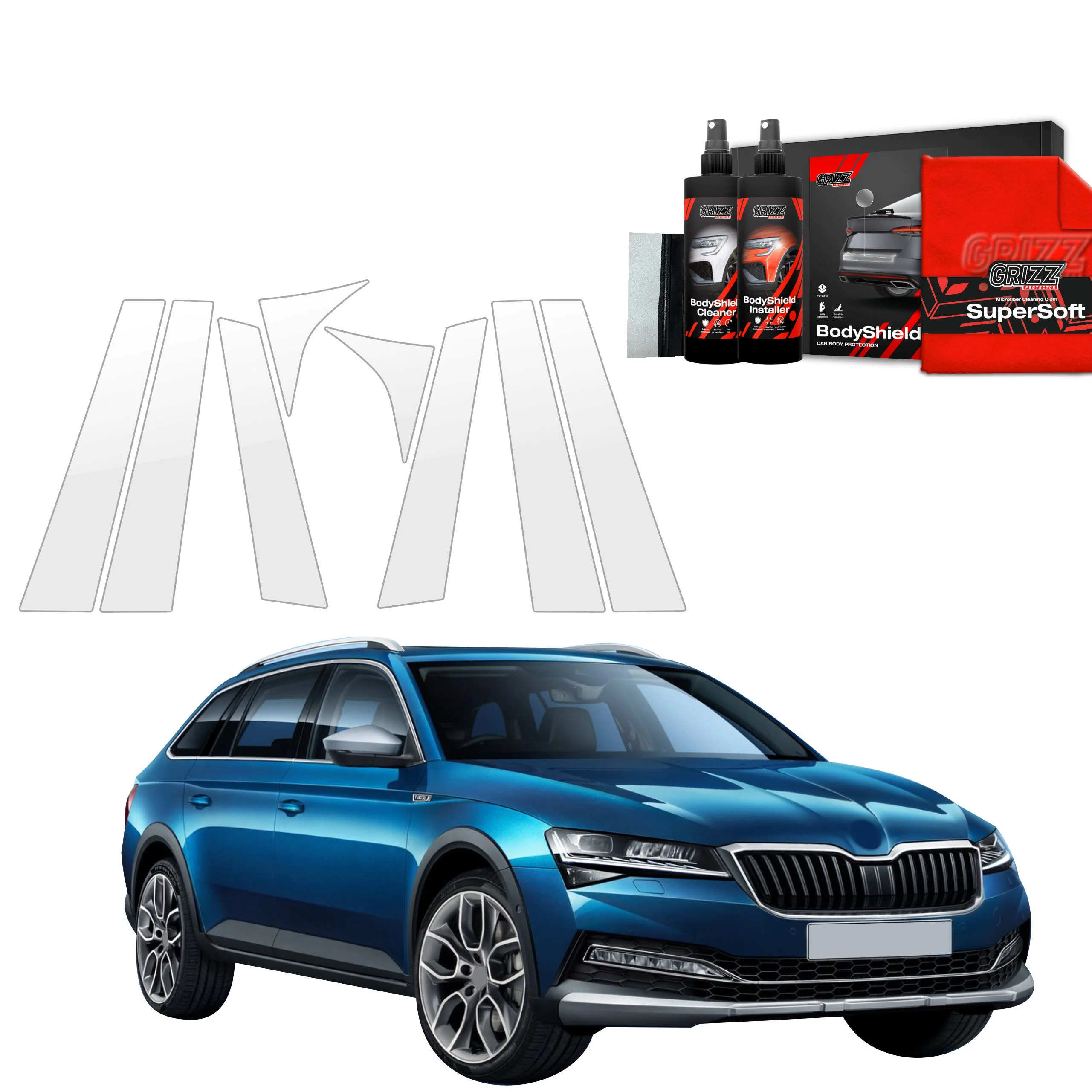 8in1 Schutzfolie Grizz Protector für A-B-C-Säule - Skoda Superb 3 Combi (2019- 2023)