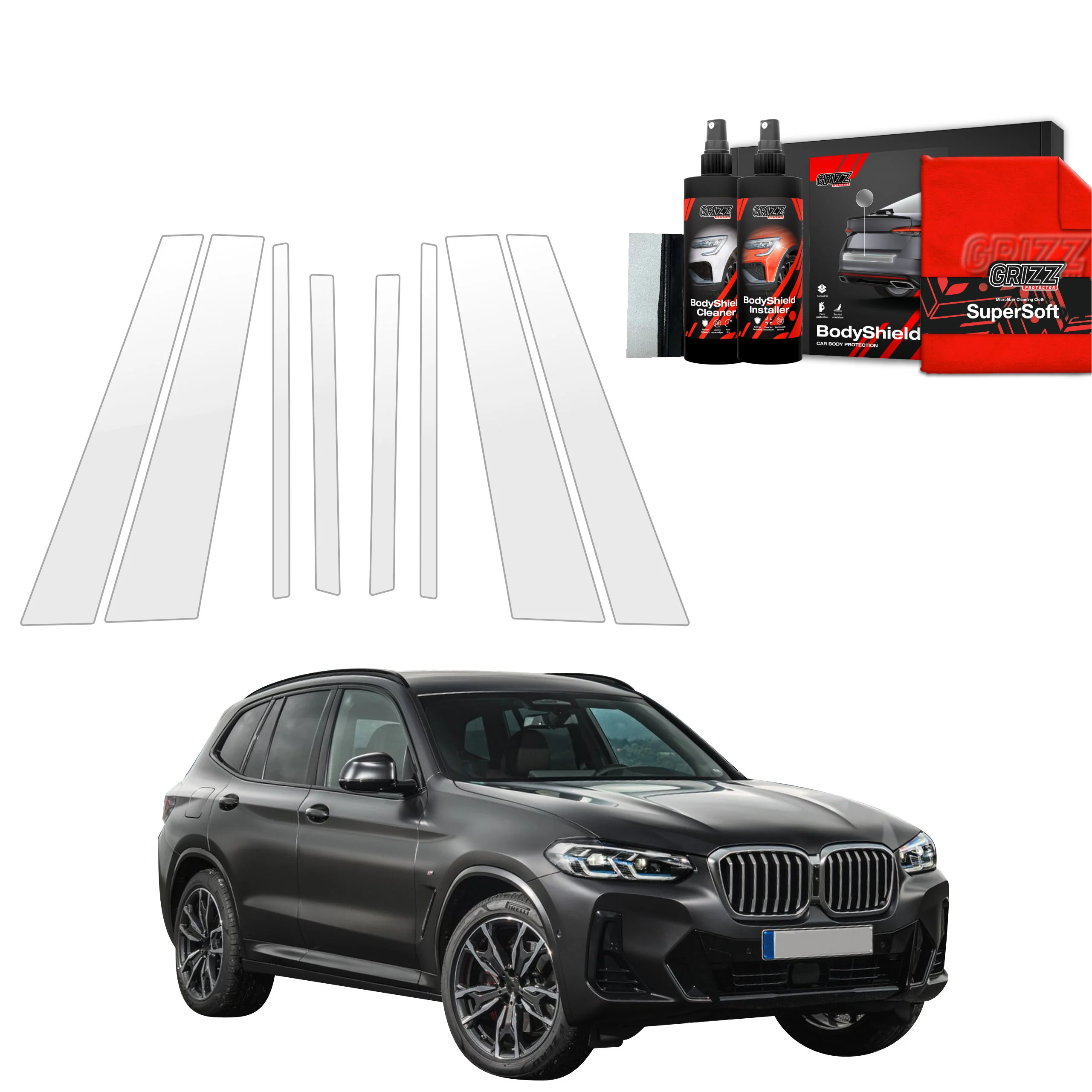 8in1 Schutzfolie Grizz Protector für B-C-Säule - BMW X3 (2021-2024)