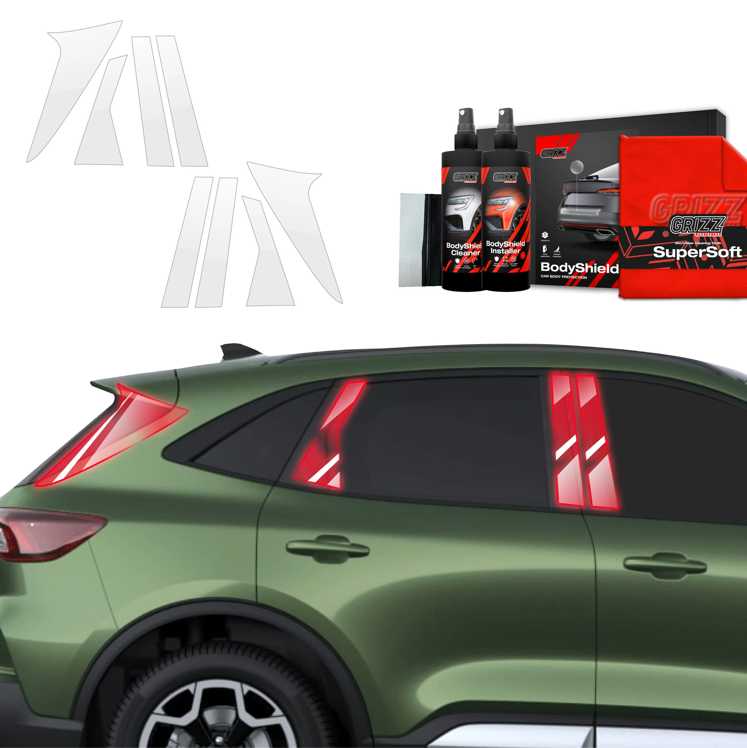 8in1 Schutzfolie Grizz Protector für B-C-Säule - Ford Kuga Active Facelift (2024-2025)