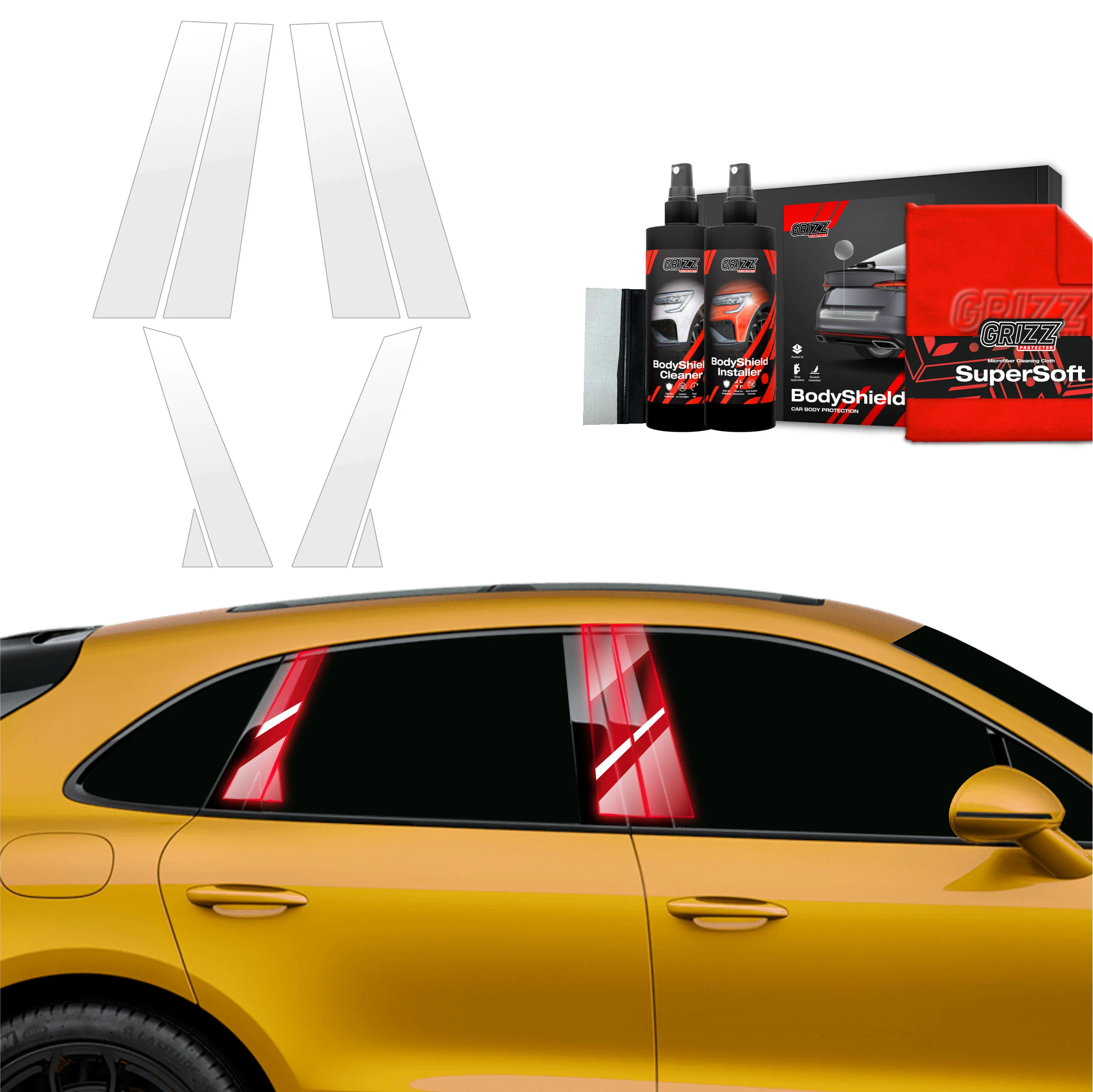 8in1 Schutzfolie Grizz Protector für B-C-Säule - Porsche Macan GTS (2021-2024)