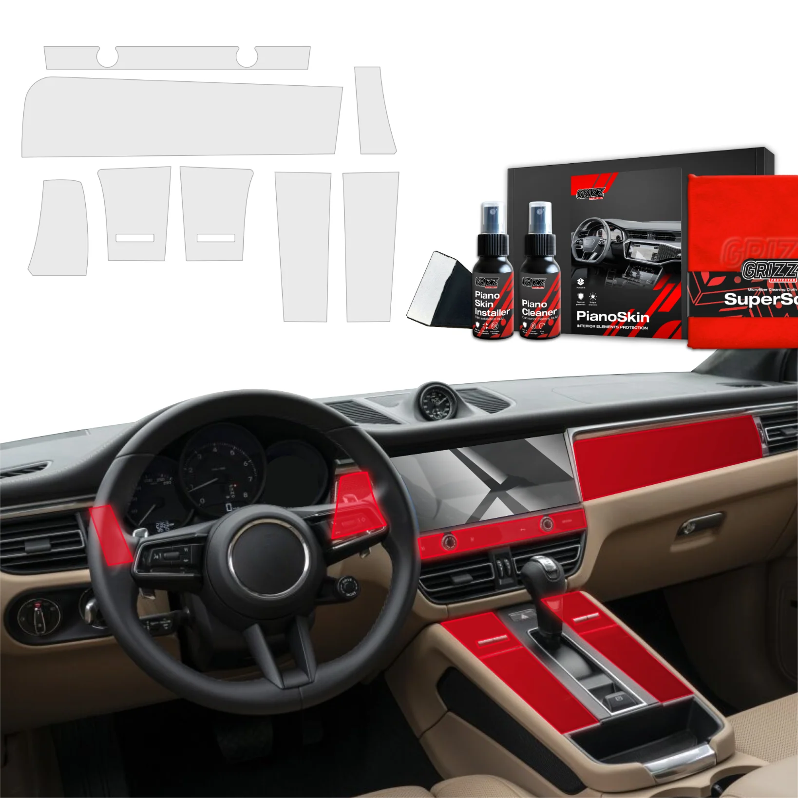 8in1 Schutzfolien Grizz Protector für Armaturenbrett & Mittelkonsole - Porsche Macan T (2021-2024) Matt