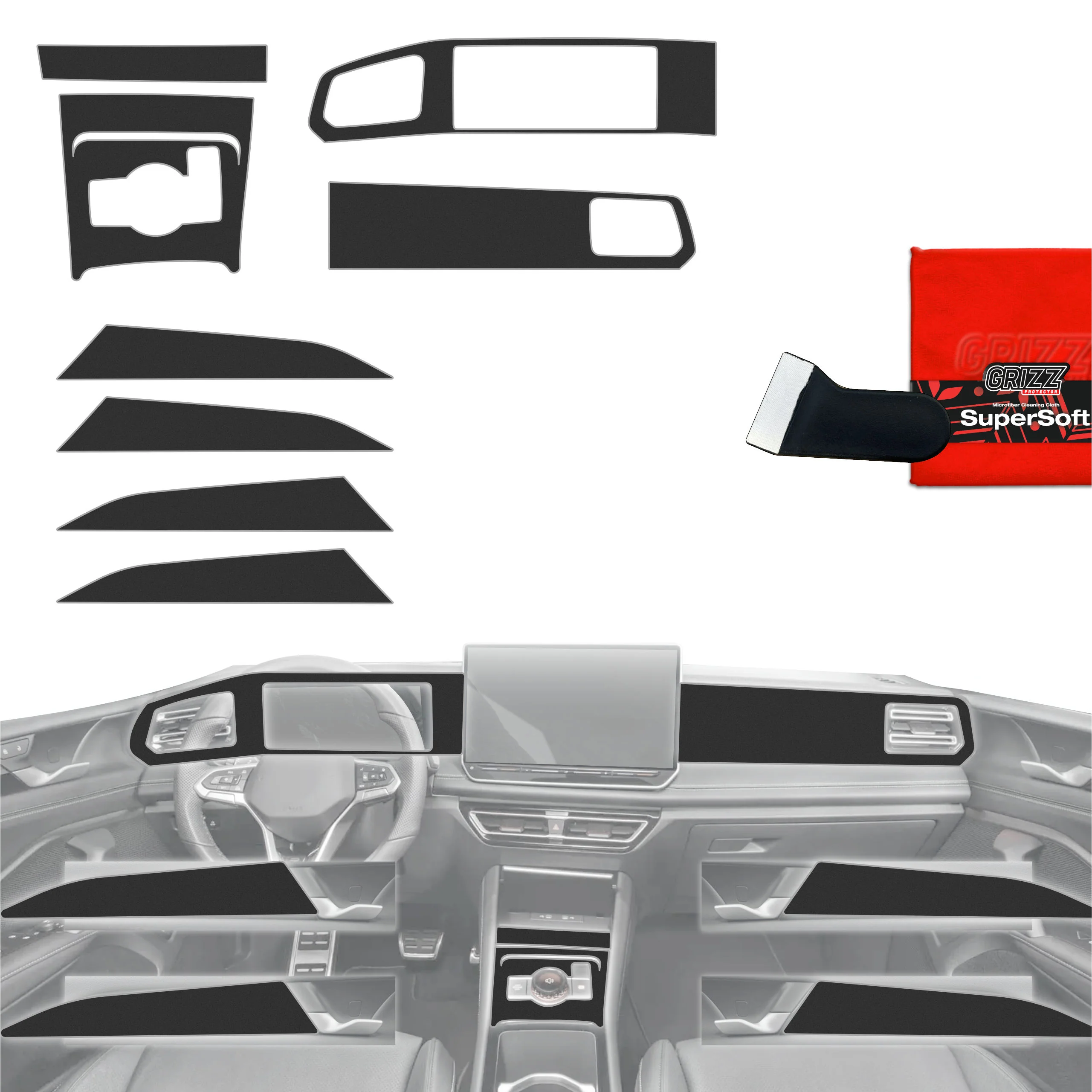 8in1 Schutzfolien Grizz Protector für Mittelkonsole & Armaturenbrett - Volkswagen Tiguan 3 (2024-2025) Schwarz Matt Antifingerprint