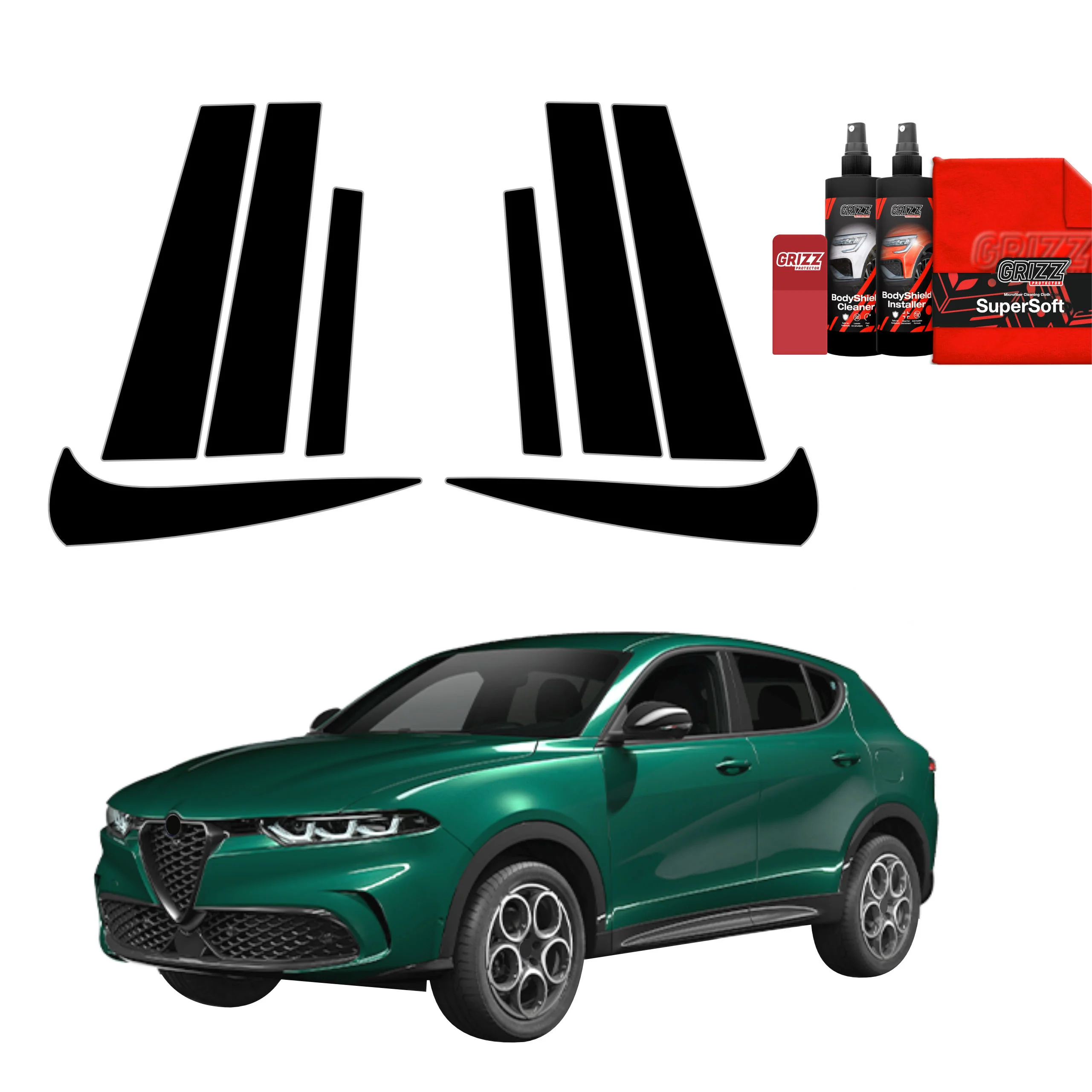 8in1 Schwarze Grizz Protector schutzfolie für B-C-Säule - Alfa Romeo Tonale (2022-2025)
