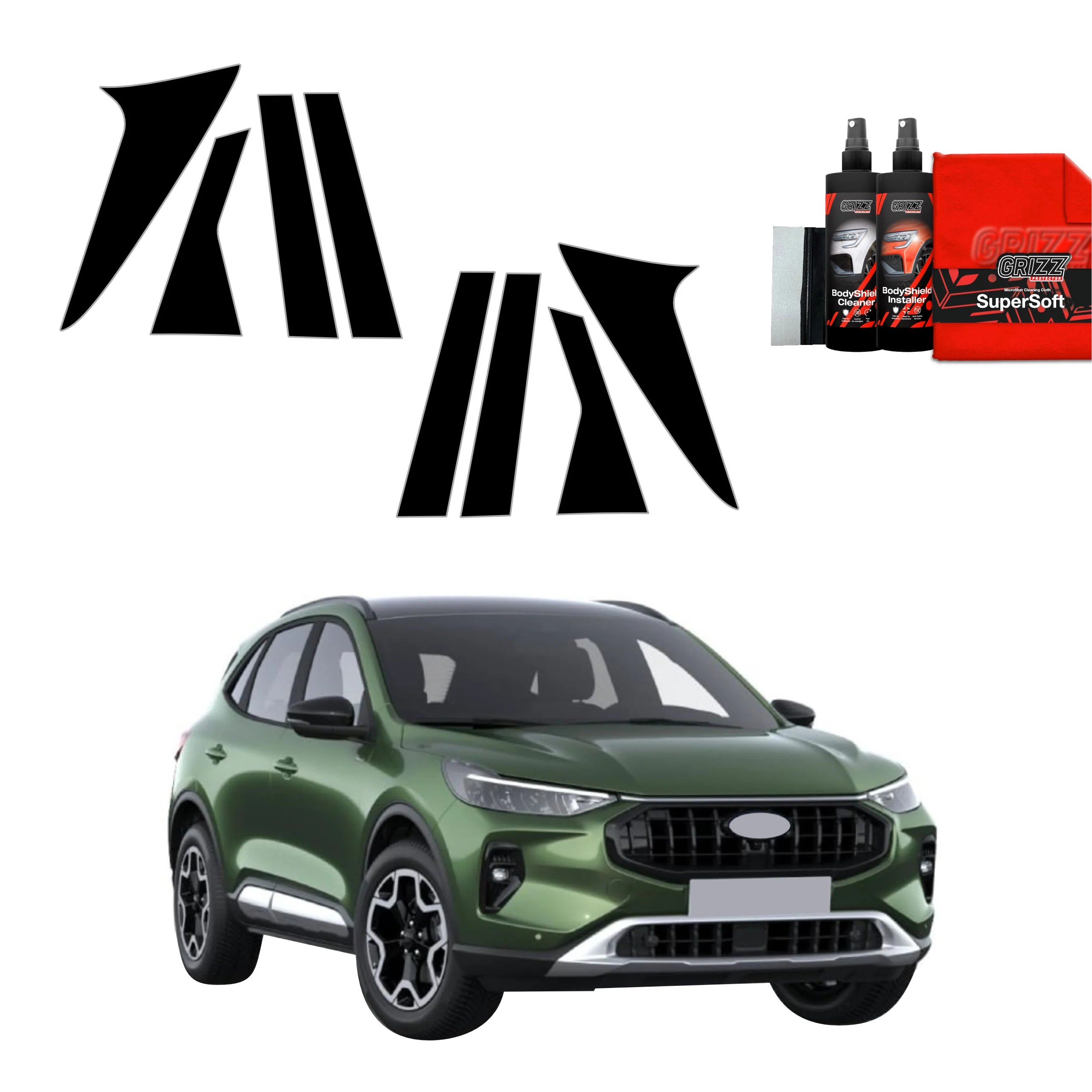 8in1 Schwarze Grizz Protector schutzfolie für B-C-Säule - Ford Kuga Titanium Facelift (2024-2025)