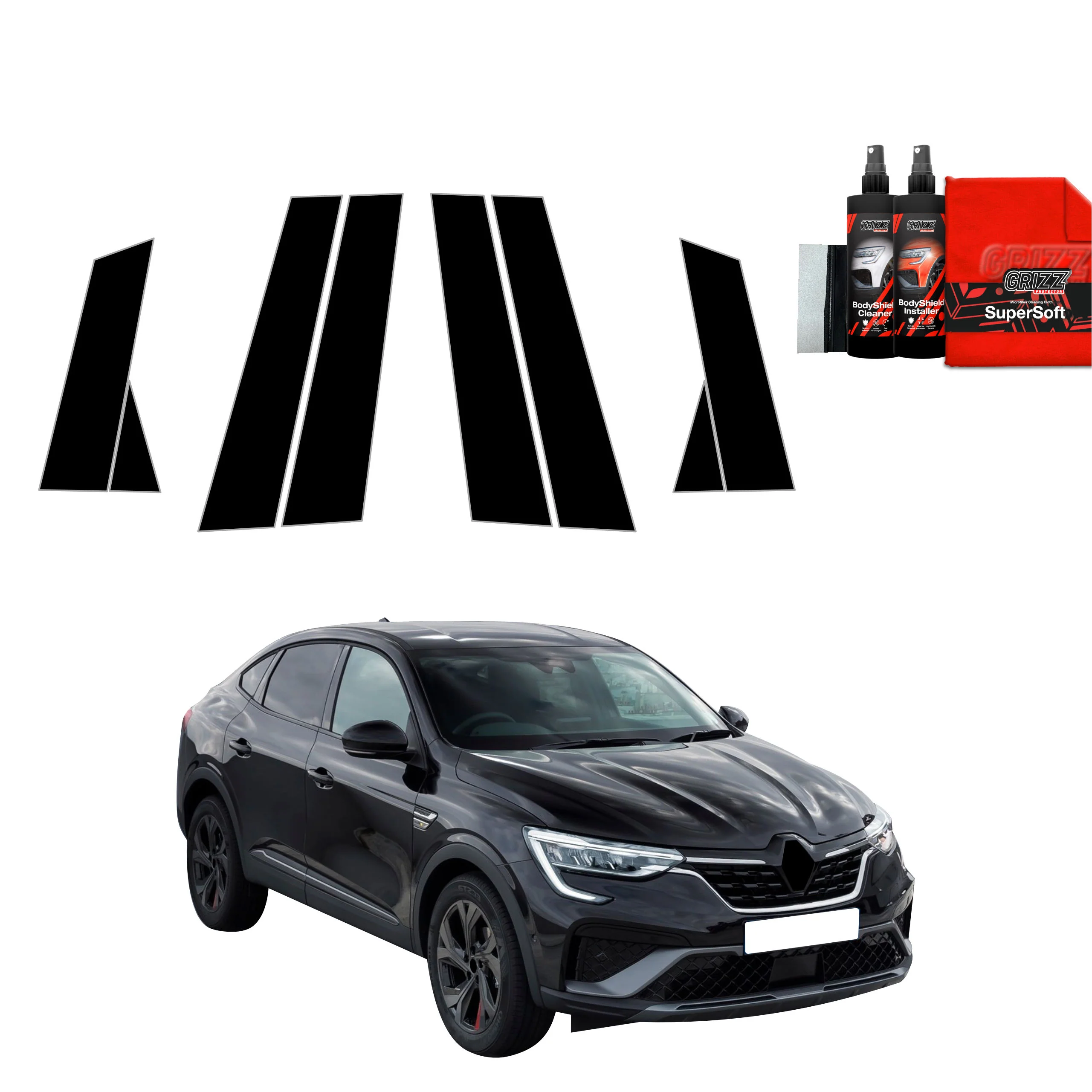 8in1 Schwarze Grizz Protector schutzfolie für B-C-Säule - Renault Arkana (2022-2025)