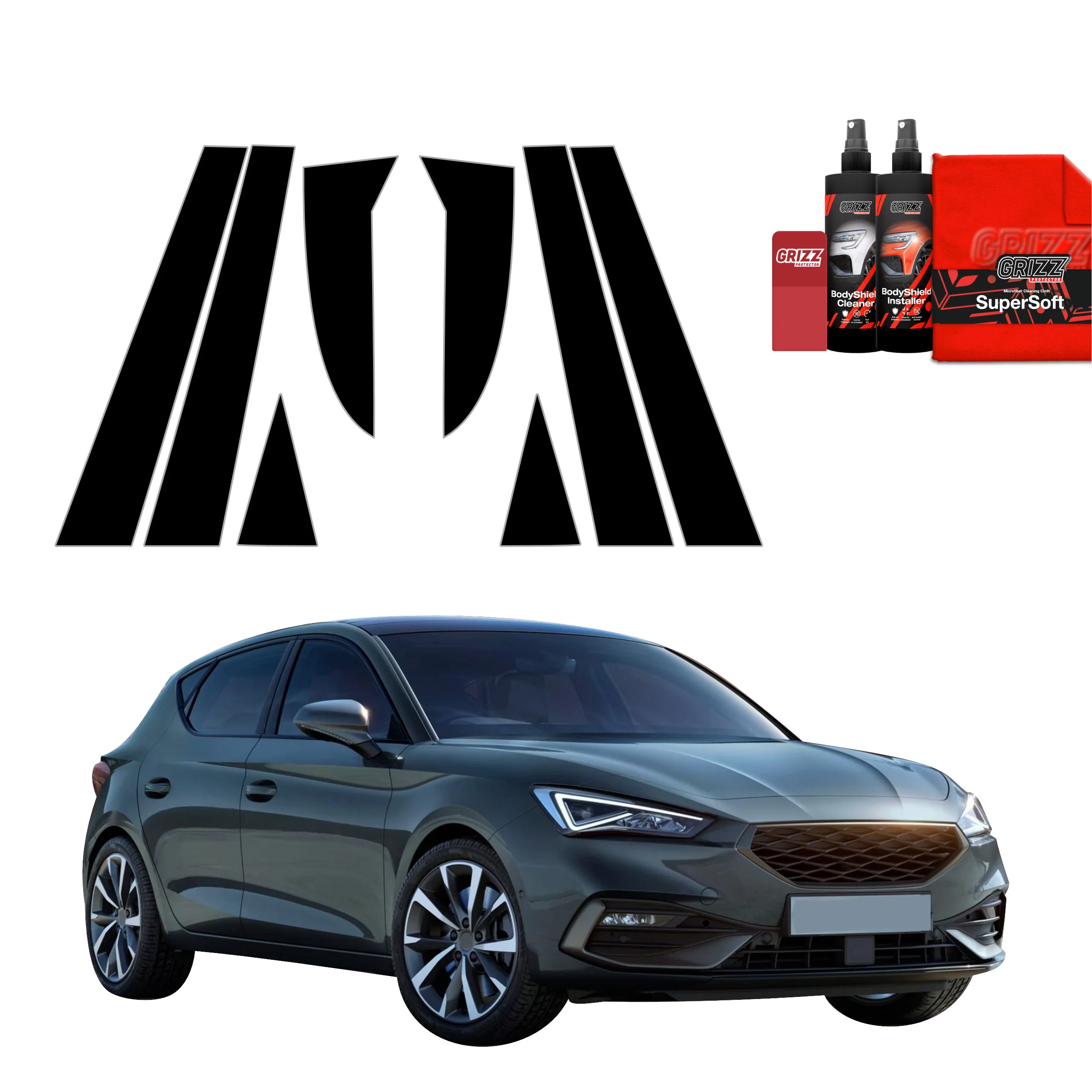 8in1 Schwarze Grizz Protector schutzfolie für B-C-Säule - Seat Leon (2024-2025)