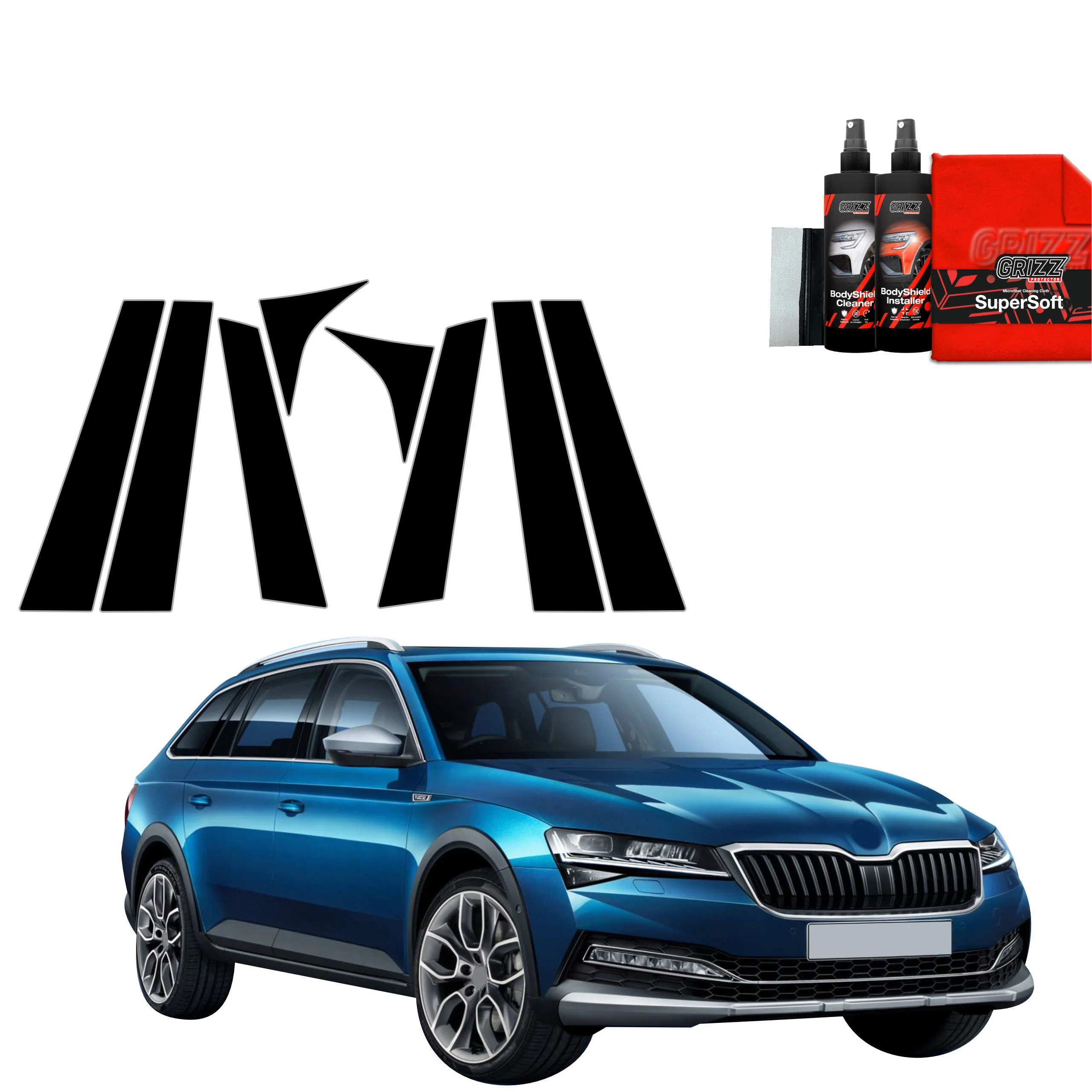 8in1 Schwarze Grizz Protector schutzfolie für B-C-Säule - Skoda Superb 3 Combi (2016-2019)