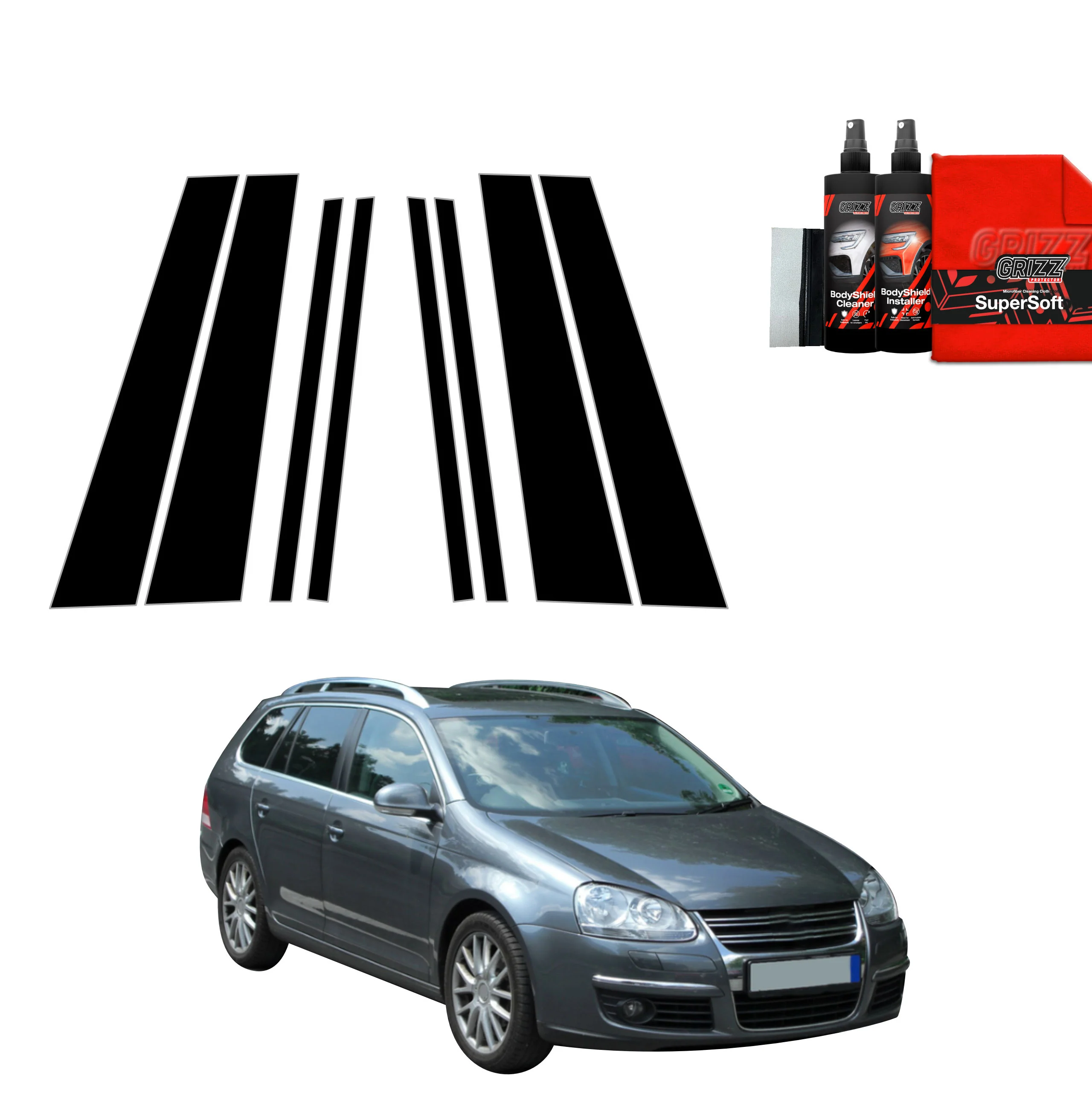8in1 Schwarze Grizz Protector schutzfolie für B-C-Säule - Volkswagen Golf 5 Variant (2003-2009)