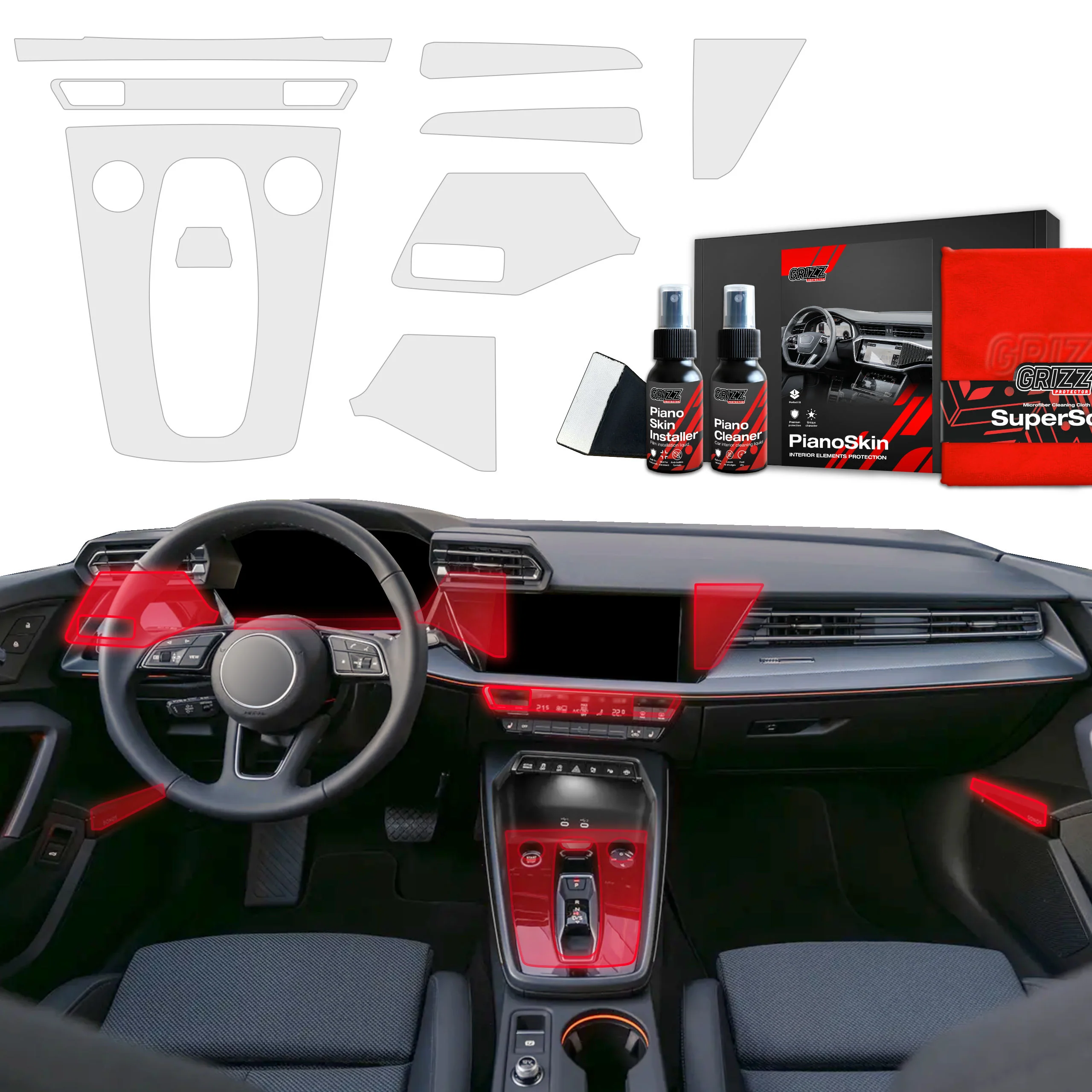 9in1 Schutzfolien Grizz Protector für Mittelkonsole & Armaturenbrett - Audi S3 8Y Facelift (2024-2025) Matt