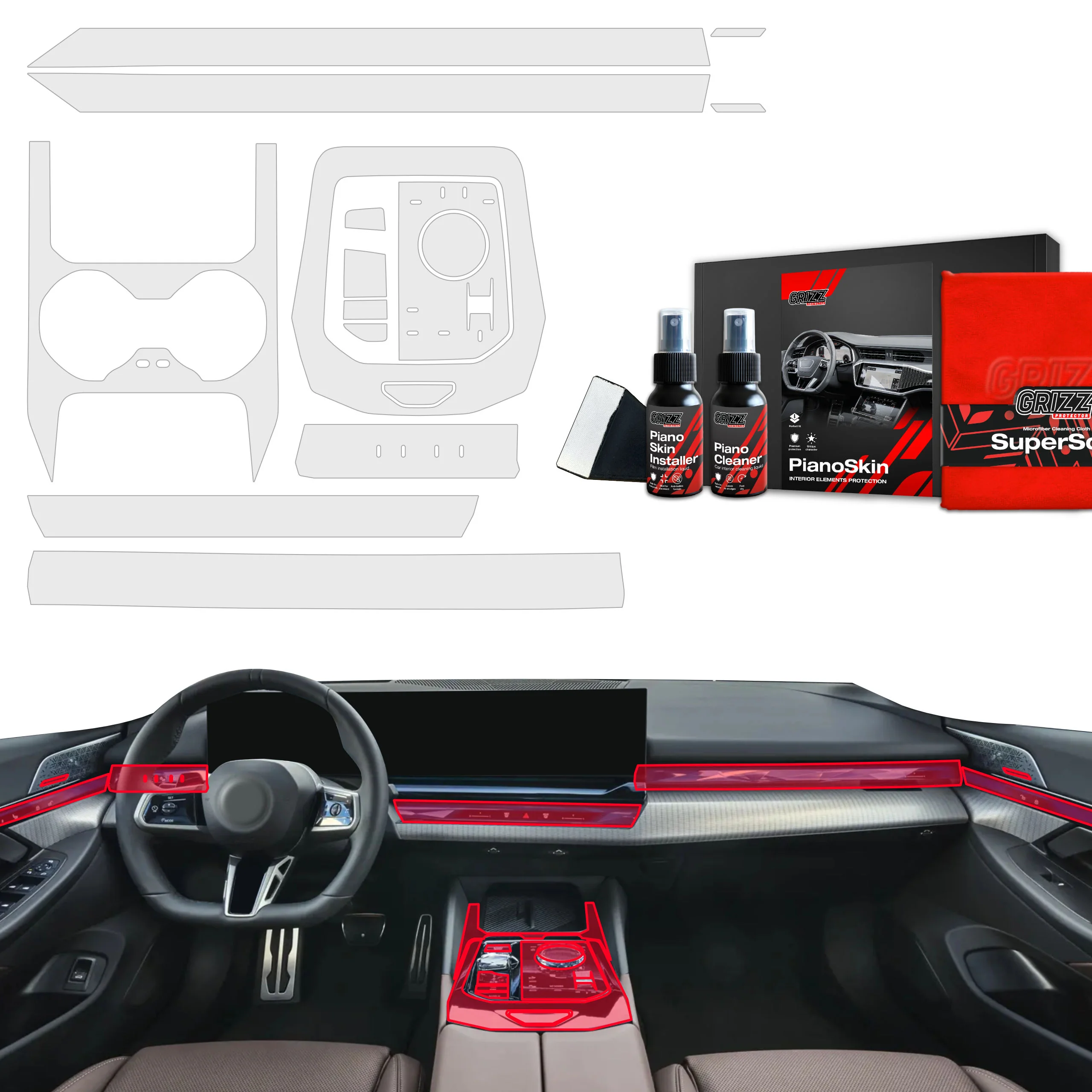 9in1 Schutzfolien Grizz Protector für Mittelkonsole & Armaturenbrett - BMW 5 G60 (2023-2025) Matt