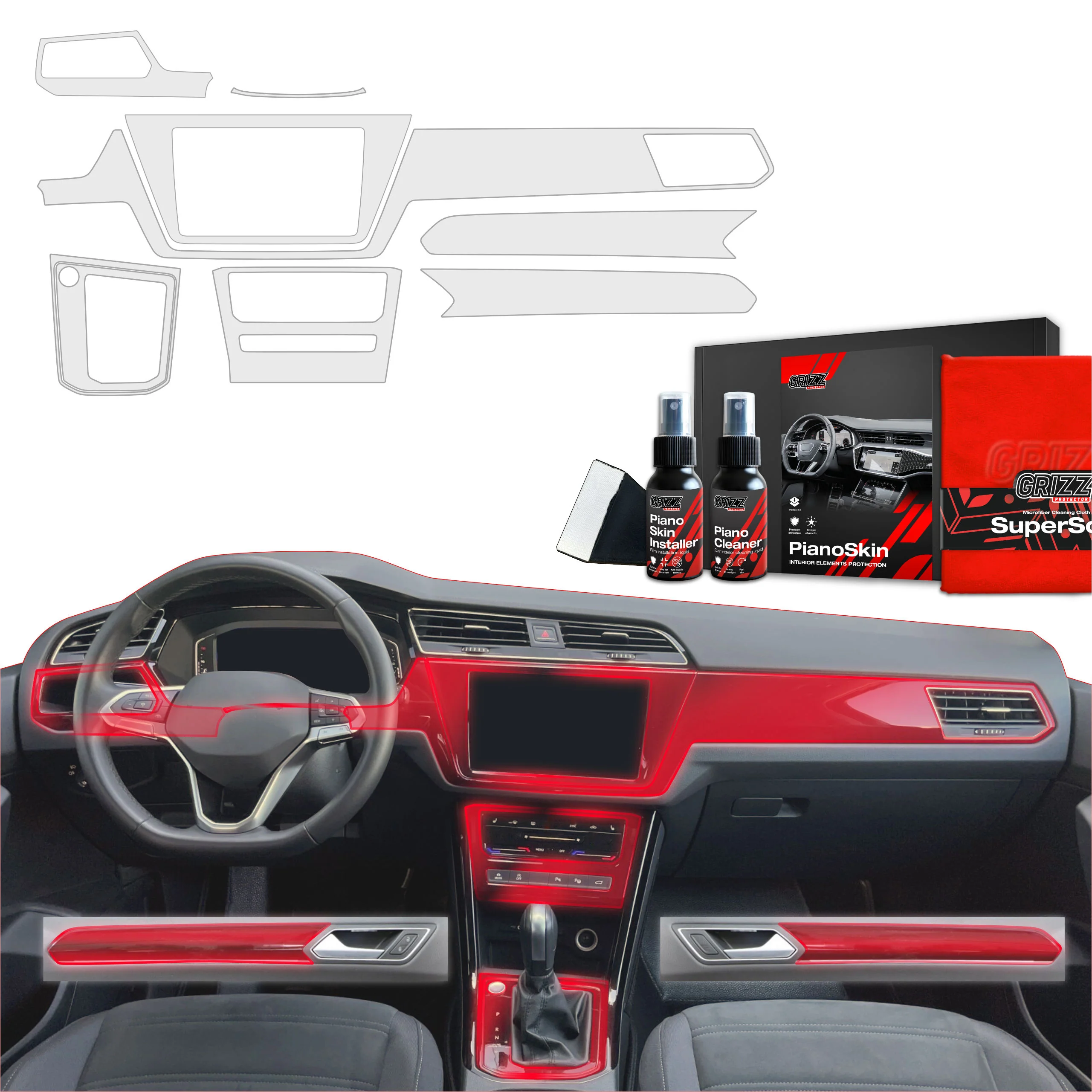 9in1 Schutzfolien Grizz Protector für Mittelkonsole & Armaturenbrett - Volkswagen Touran Highline (2025) Matt
