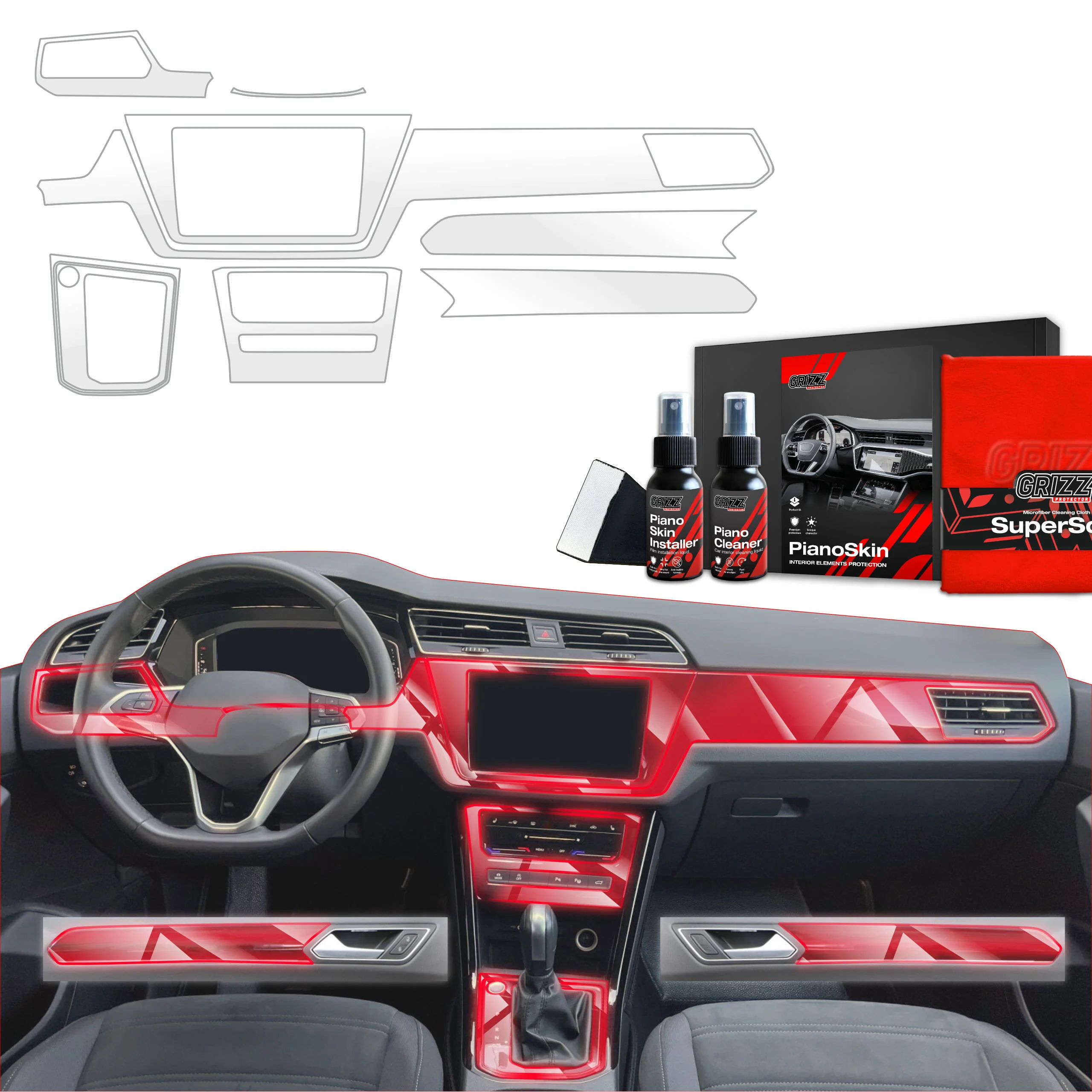 9in1 Schutzfolien Grizz Protector für Mittelkonsole & Armaturenbrett - Volkswagen VW Touran Highline (2025) Glanz