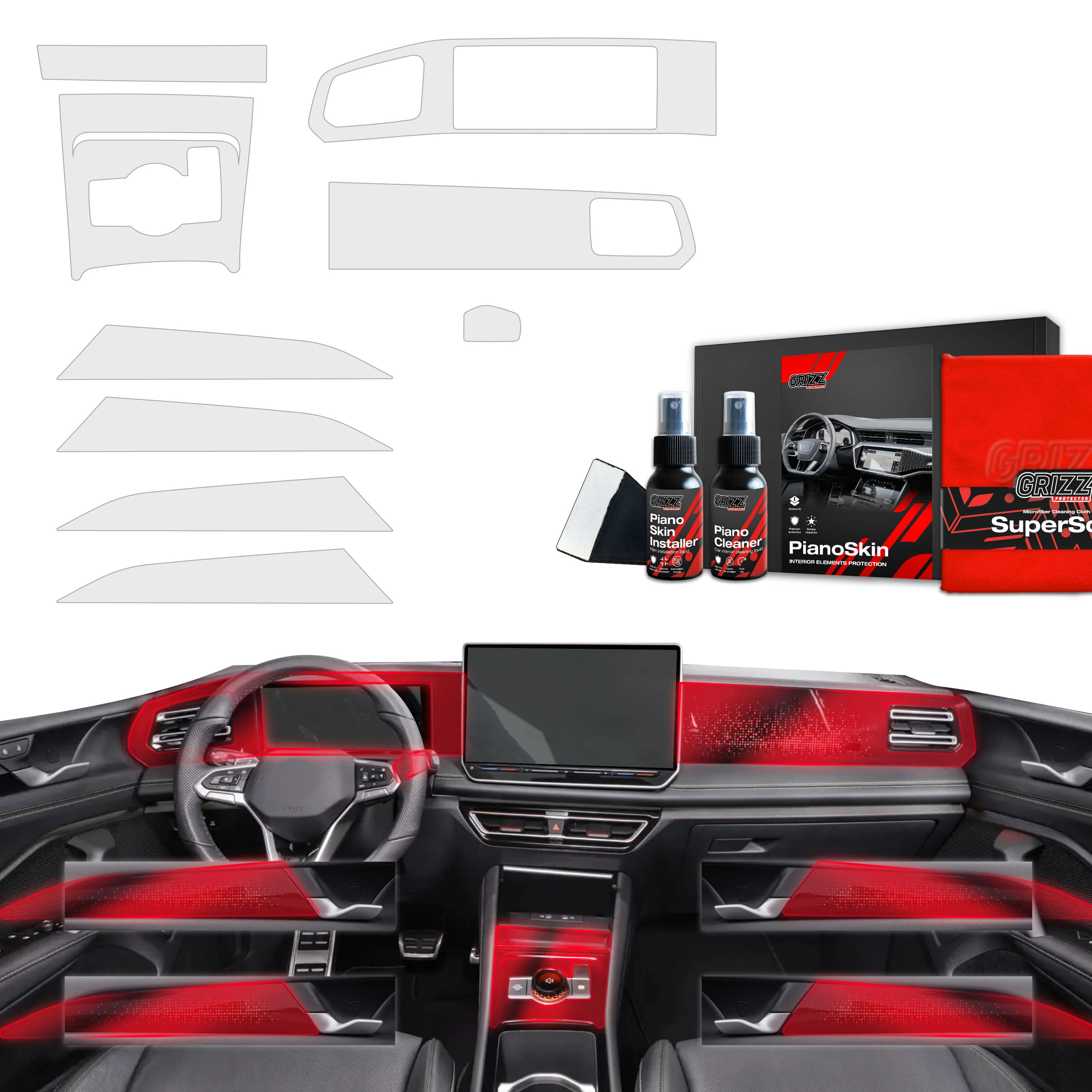 9in1 Schutzfolien Grizz Protector für Mittelkonsole & Armaturenbrett - VW Tiguan 3 (2024-2025) Matt