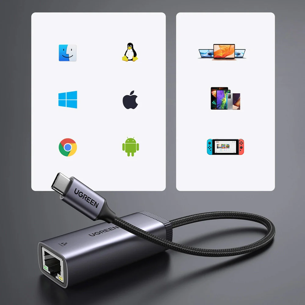 Adapter USB-C für Ethernet (RJ45), 1000 Mbps, Ugreen CM483, Schwarz-Grau - Image 3