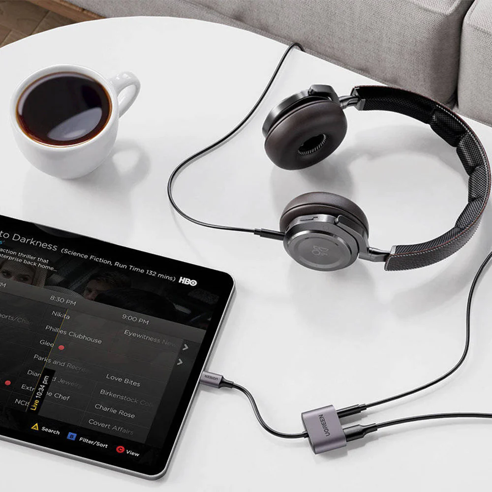 Adapter USB-C - USB-C / mini jack 3.5mm, DAC, PD, QC 30W, Ugreen CM231, Grau - Image 4