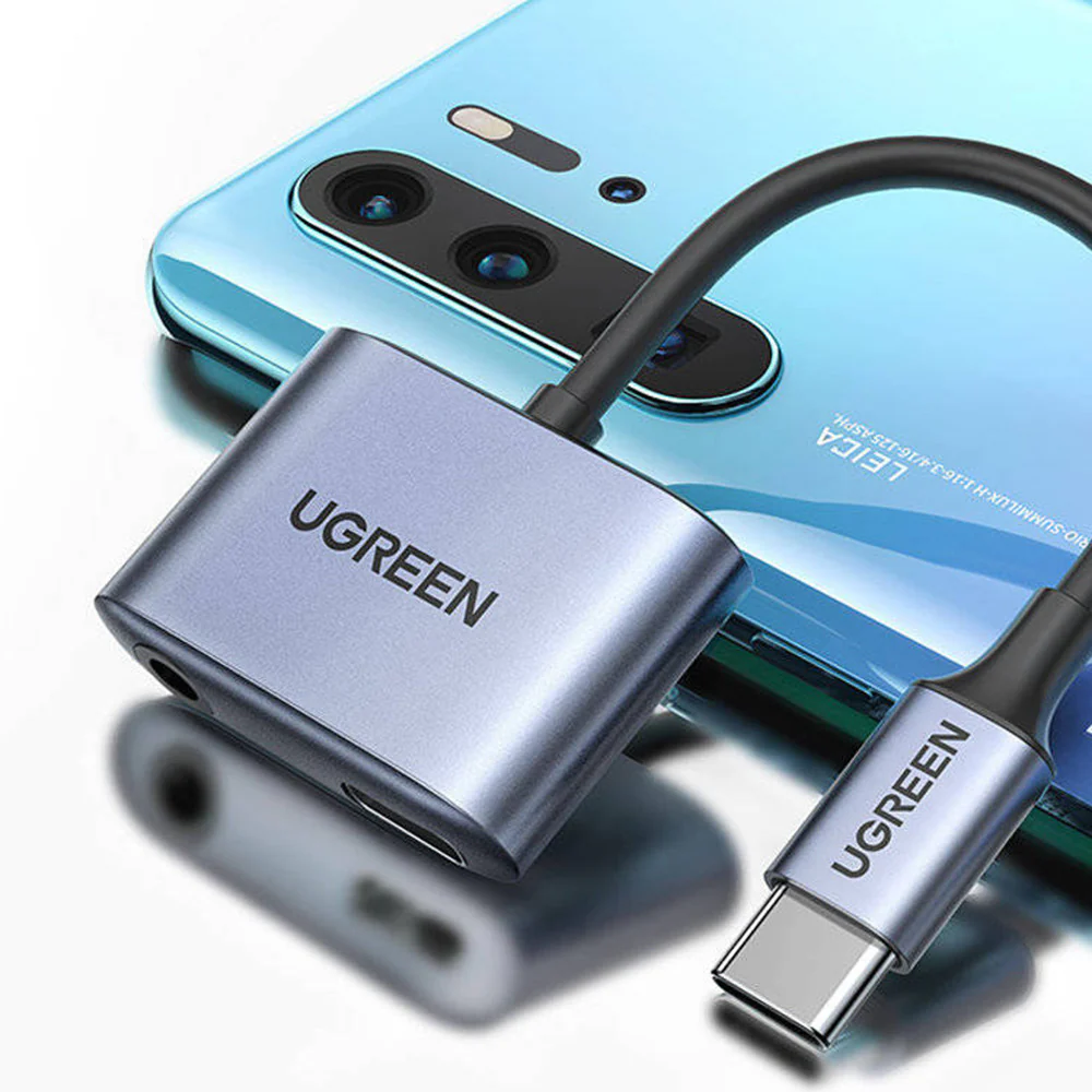 Adapter USB-C - USB-C / mini jack 3.5mm, DAC, PD, QC 30W, Ugreen CM231, Grau - Image 5